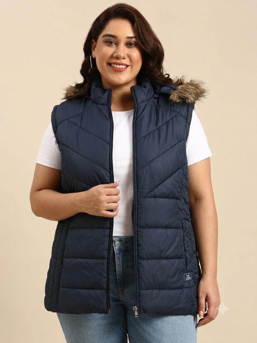 Navy Blue sleeveless quilted puffer-vest Jacket