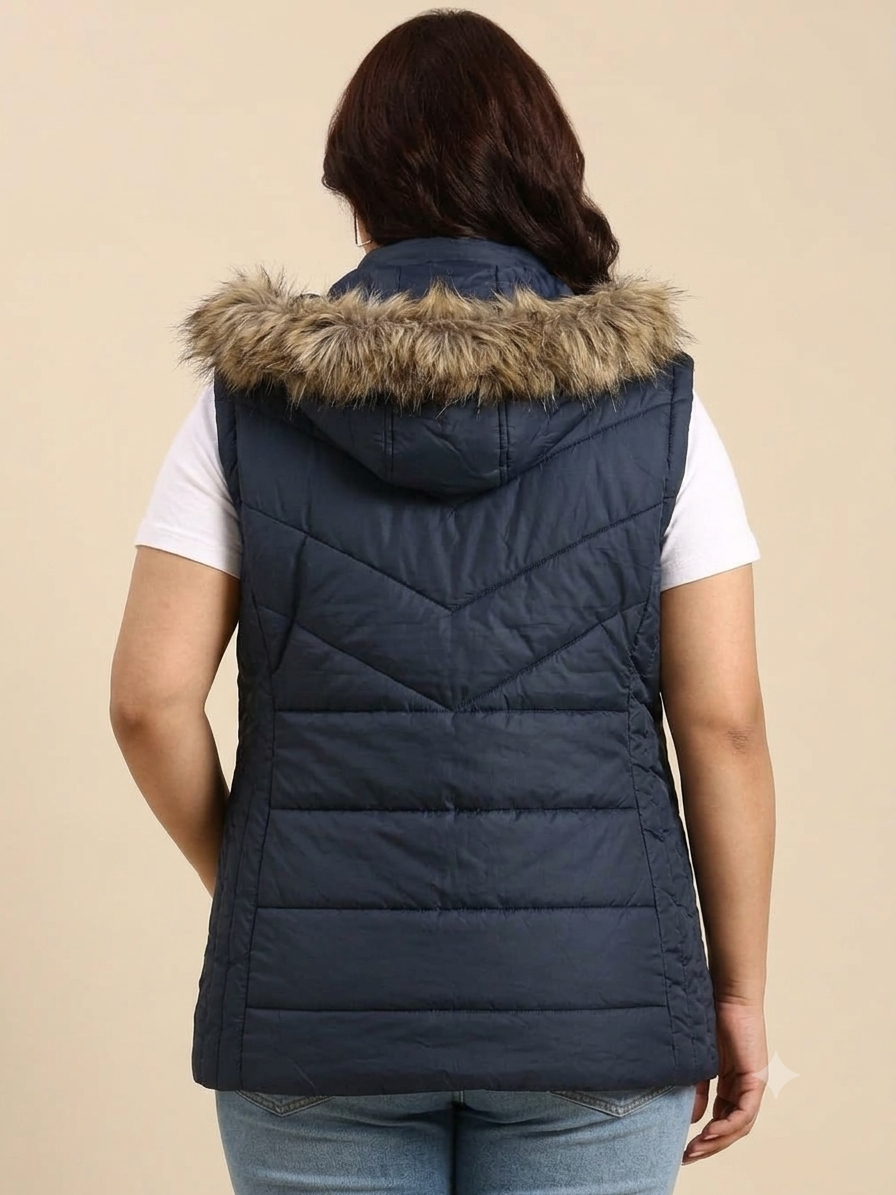 Navy Blue sleeveless quilted puffer-vest Jacket