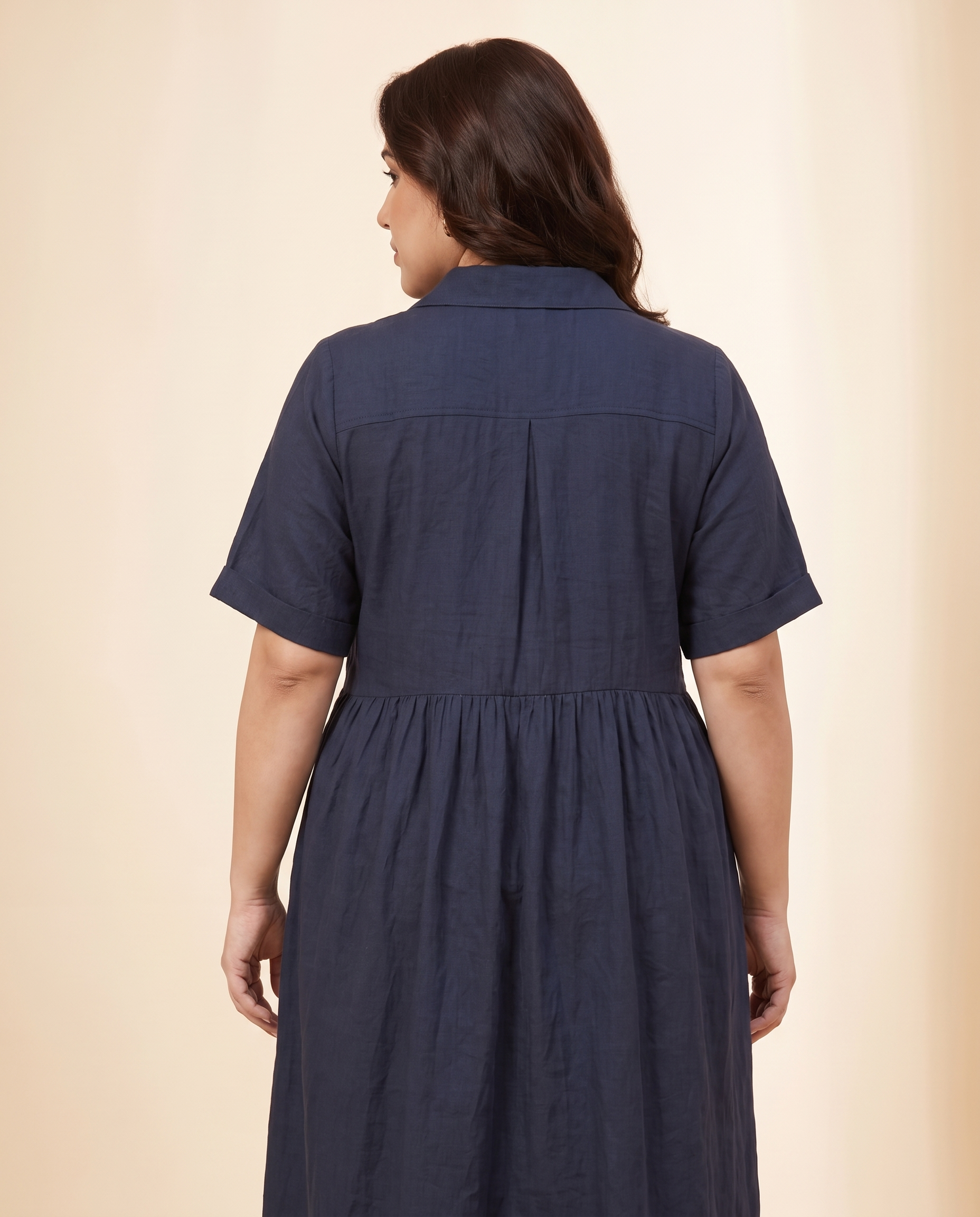 Navy Button-Front Midi Dress