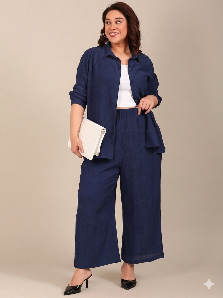 Navy Crepe Button-Down Shirt