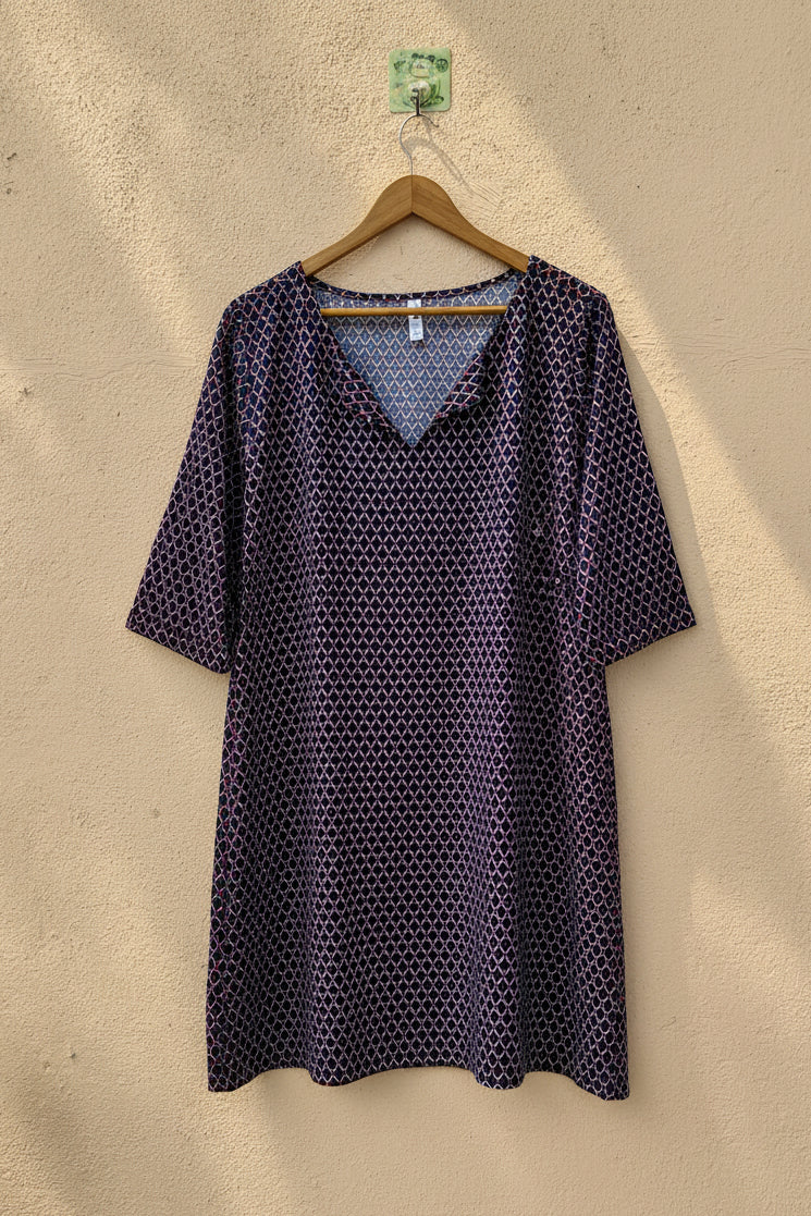 Navy Dot Printed V-Neck Dress