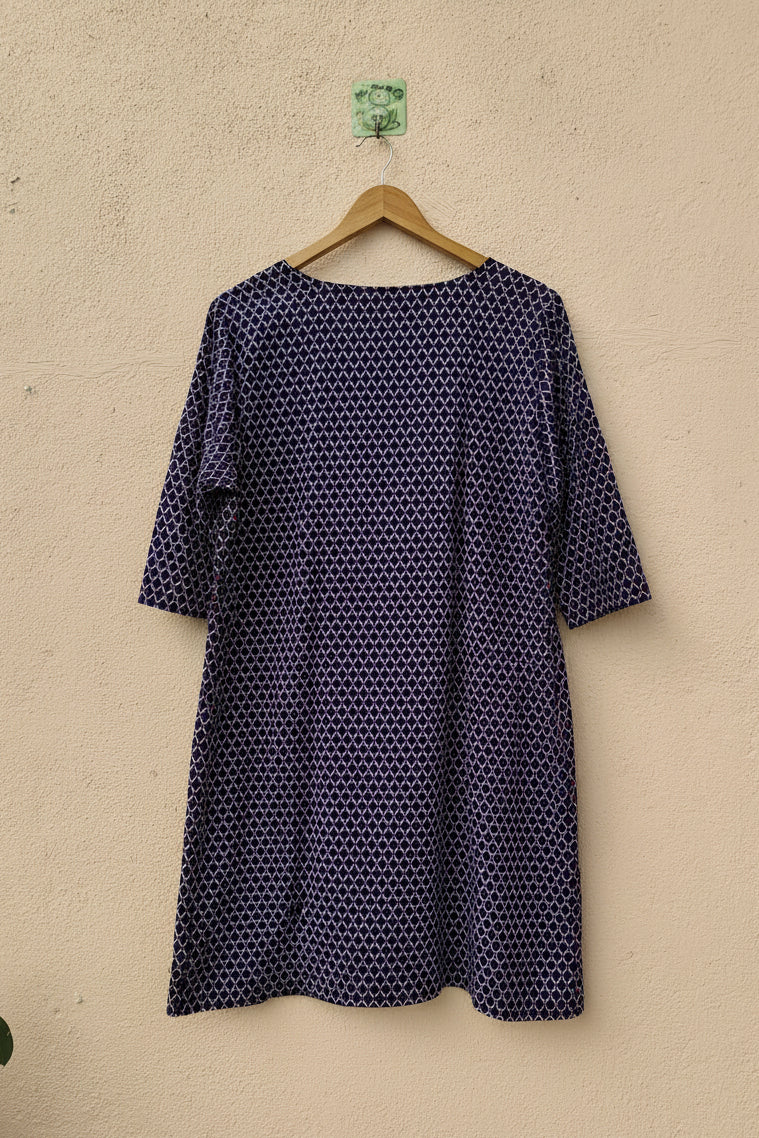 Navy Dot Printed V-Neck Dress