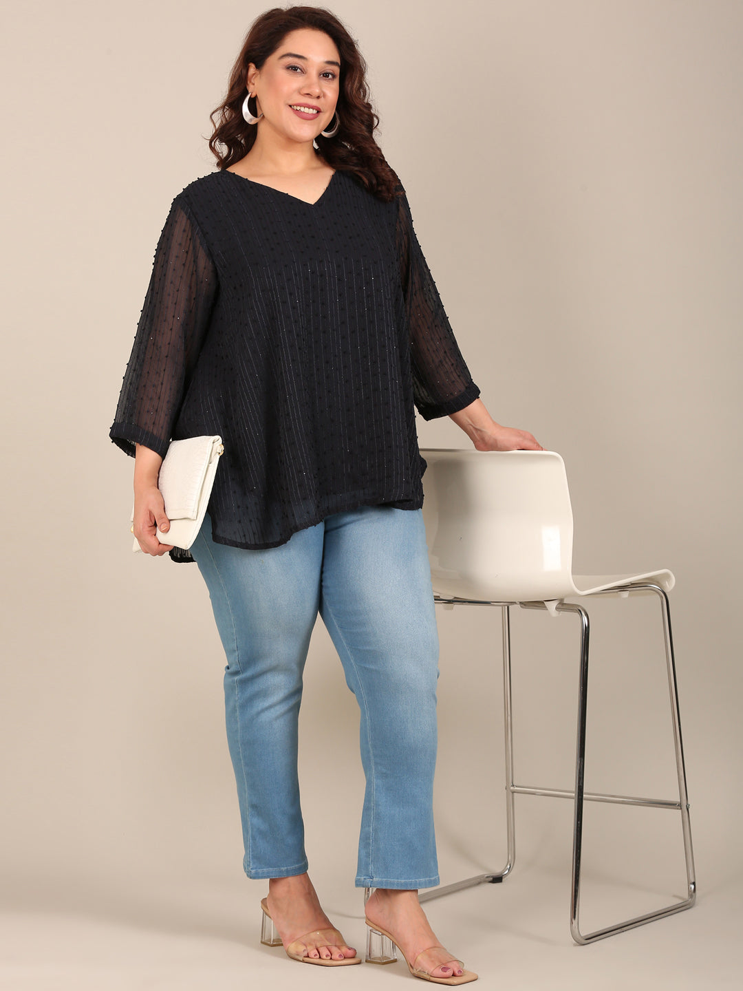 Navy Embroidered Top