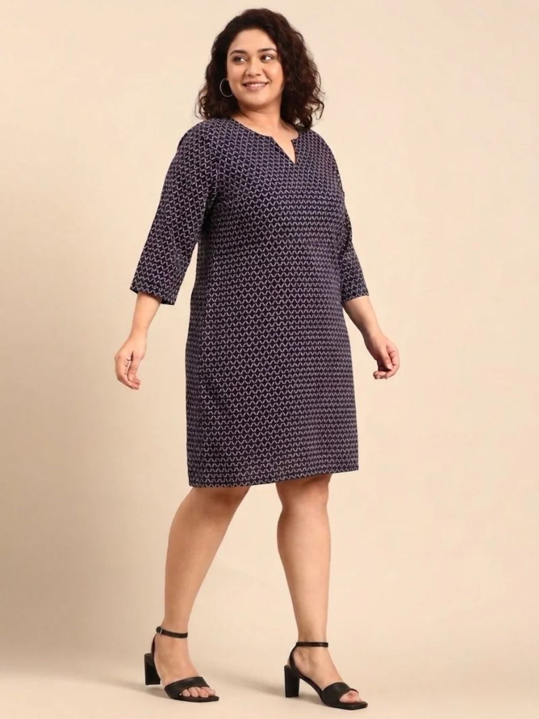 Navy Geometric Printed Sheath Dress