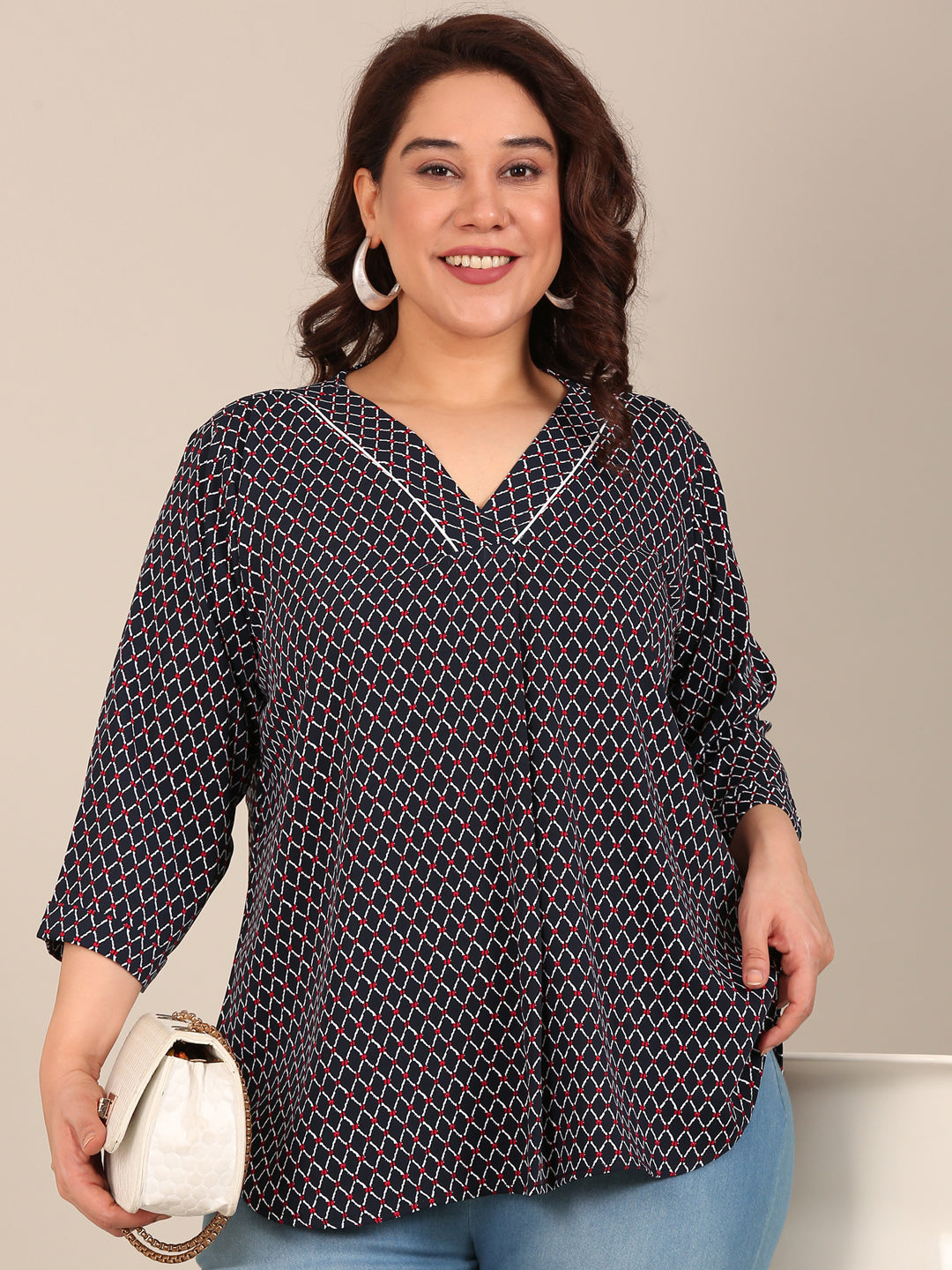 Navy Geometric Printed Top