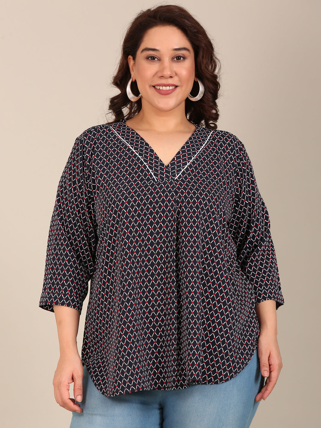 Navy Geometric Printed Top