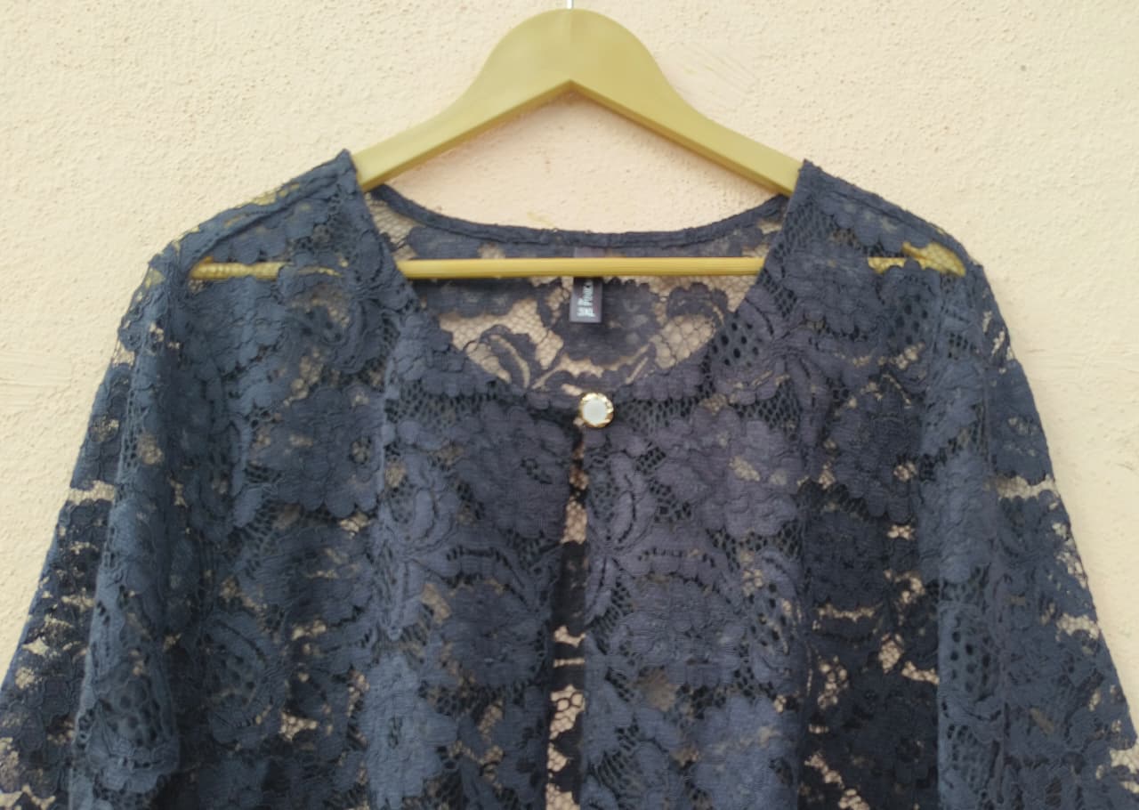 Navy Lace Front Open Shrug