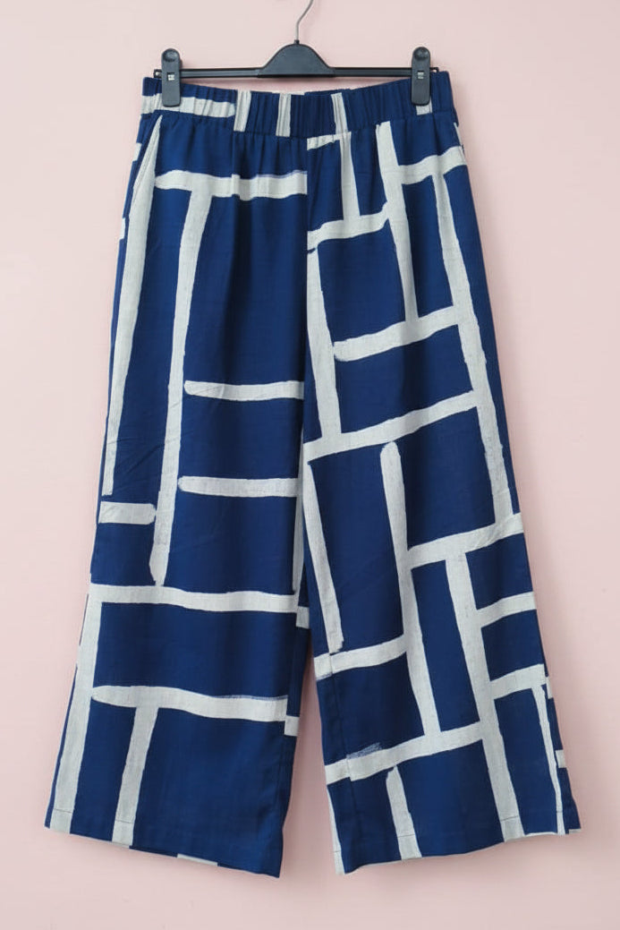 Navy Maze Wide-Leg Palazzo