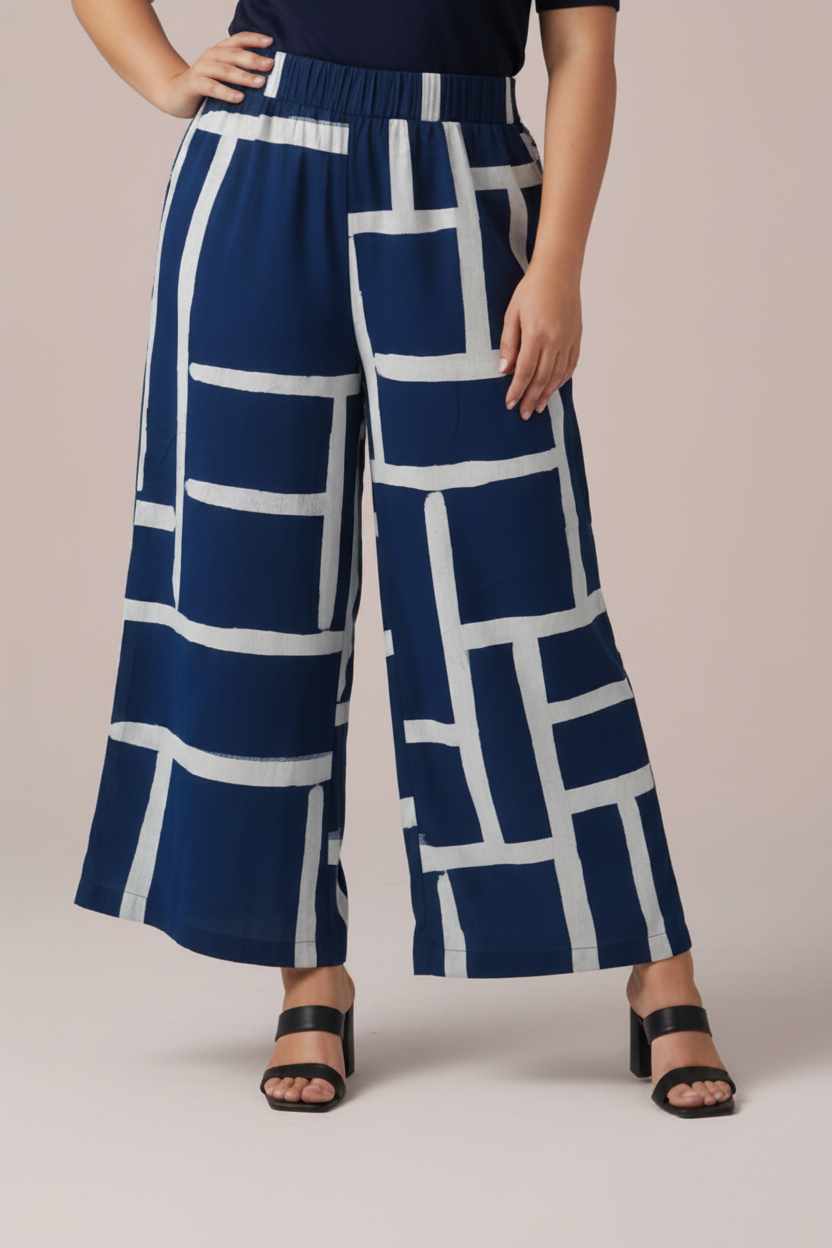 Navy Maze Wide-Leg Palazzo