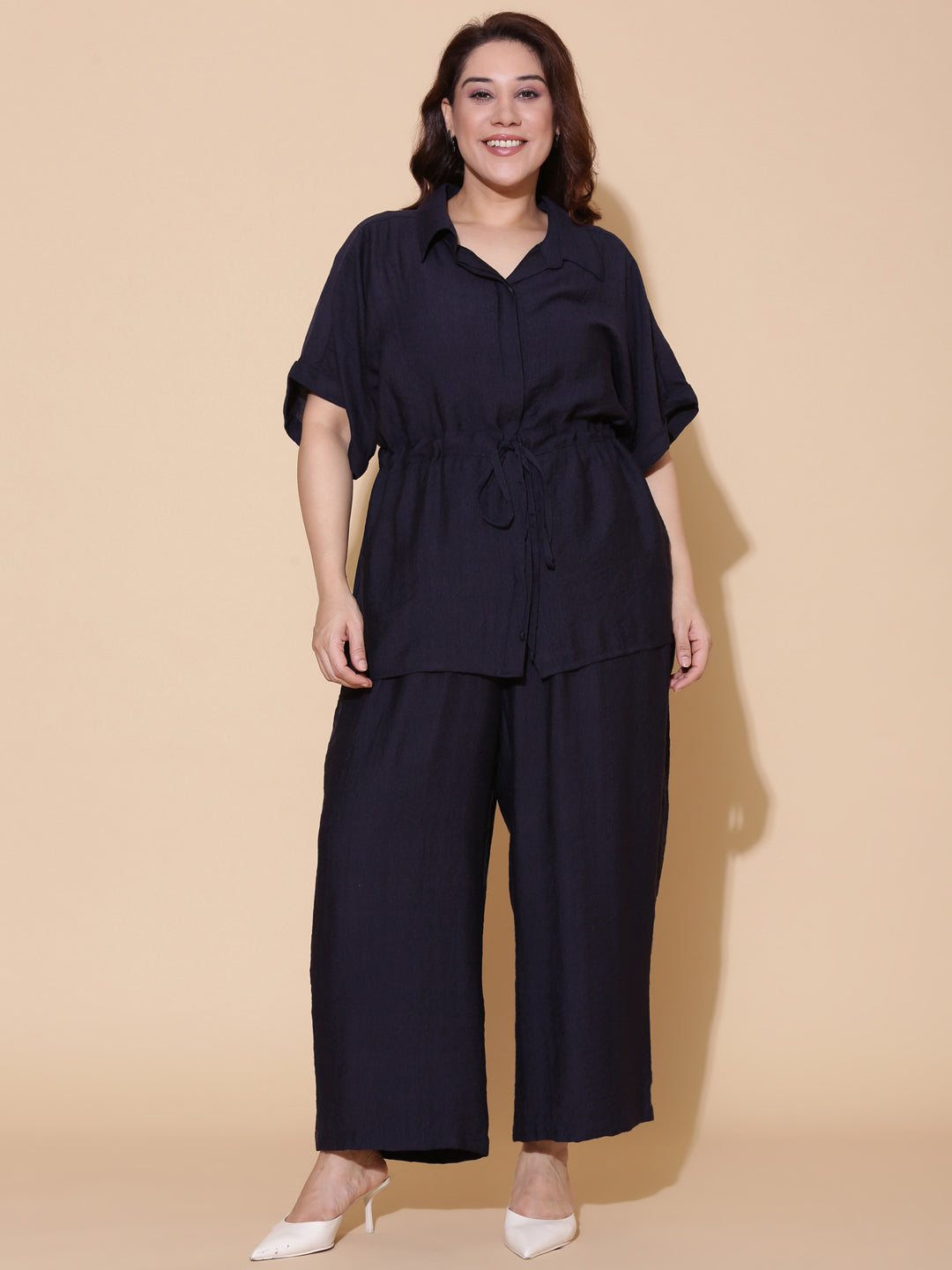 Navy Relaxed Fit Drawstring Shirt