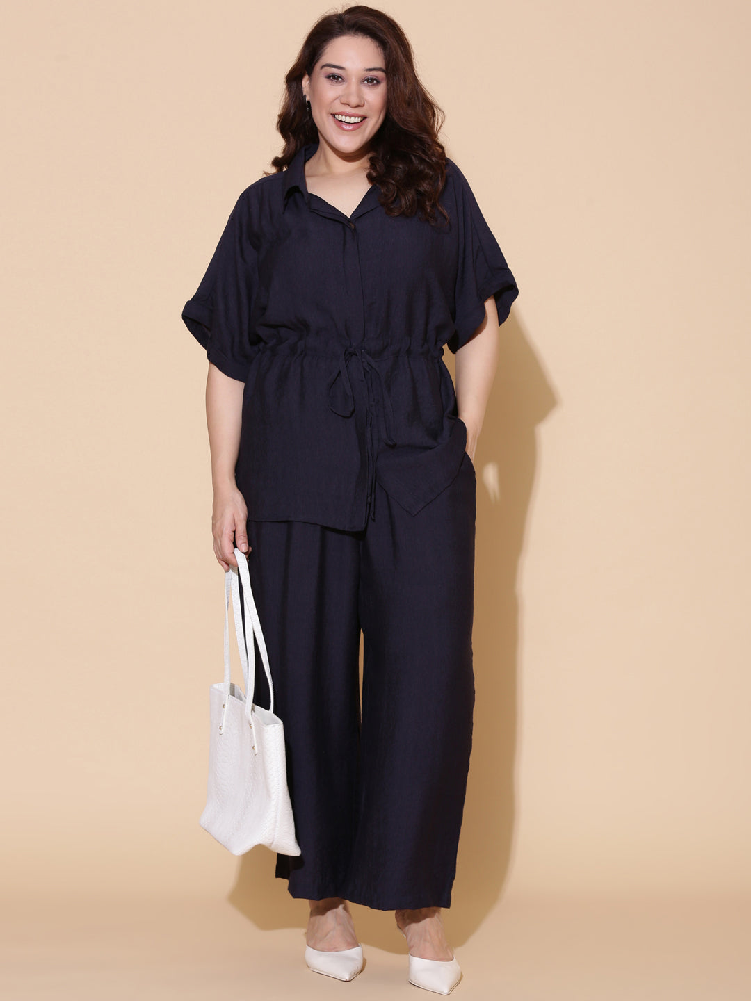 Navy Relaxed Fit Drawstring Shirt