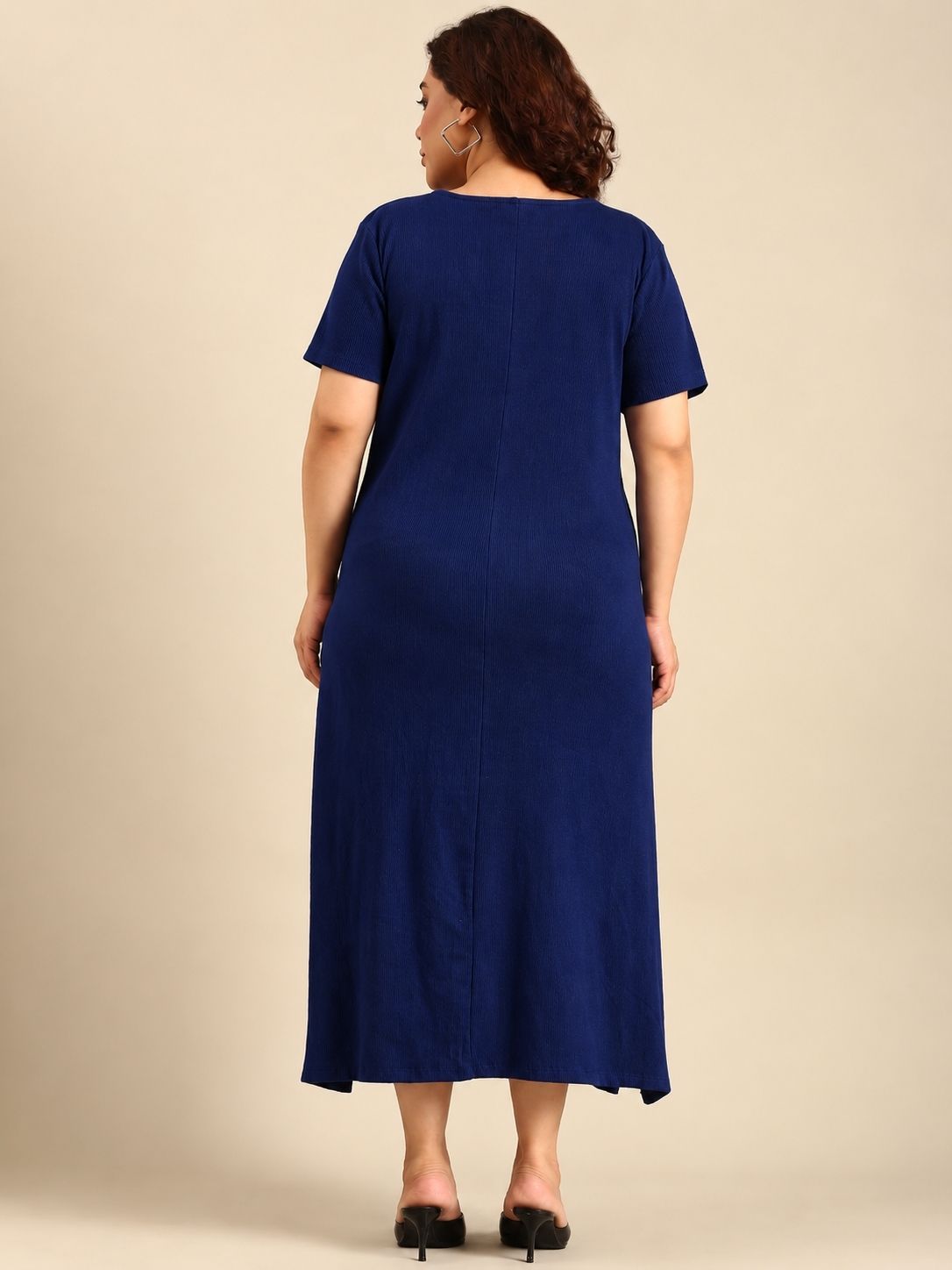 Navy Rib Cotton A-Line Dress