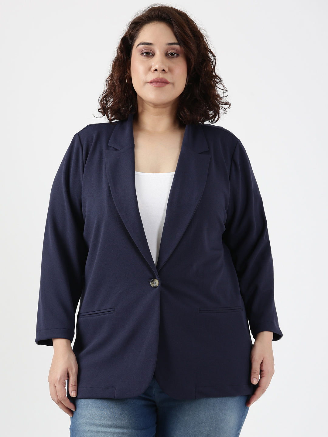 Navy Scuba Crepe Formal Blazer