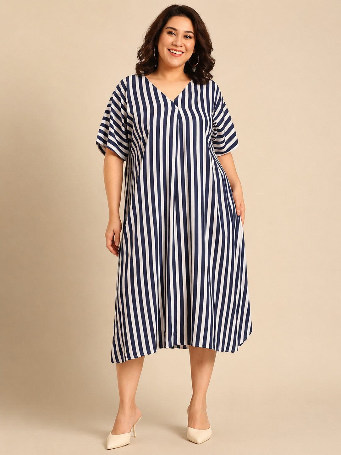 Navy White Striped A-Line Dress