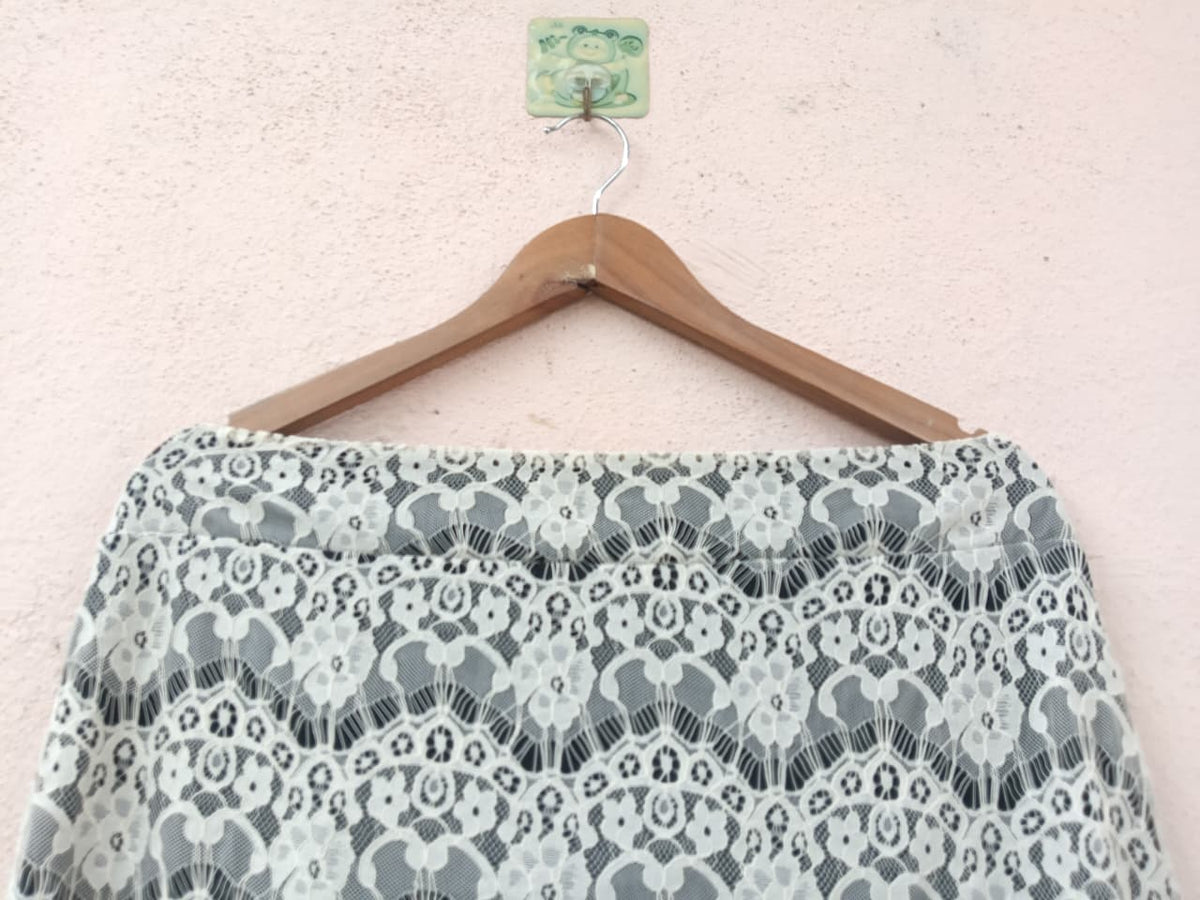 Off-White Floral Lace Midi Skirt