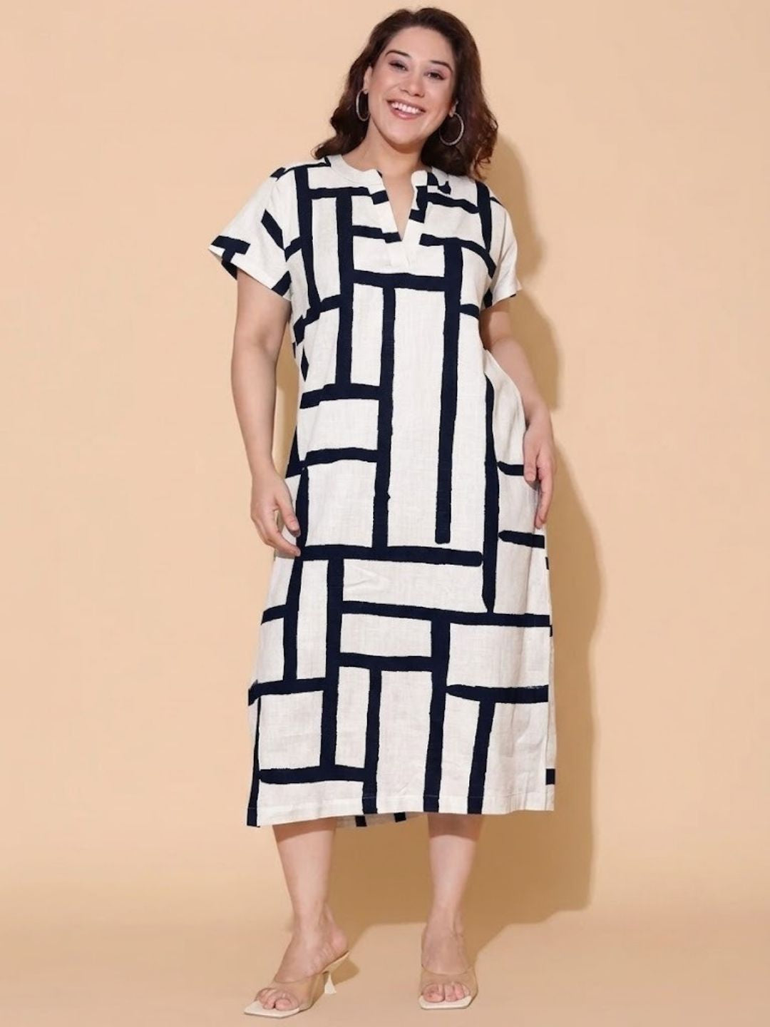 Off-White Linen Printed Maxi Dress