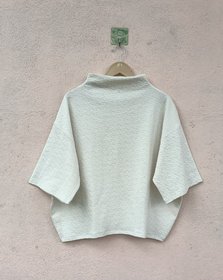 Off-White Mock Neck Boxy Top