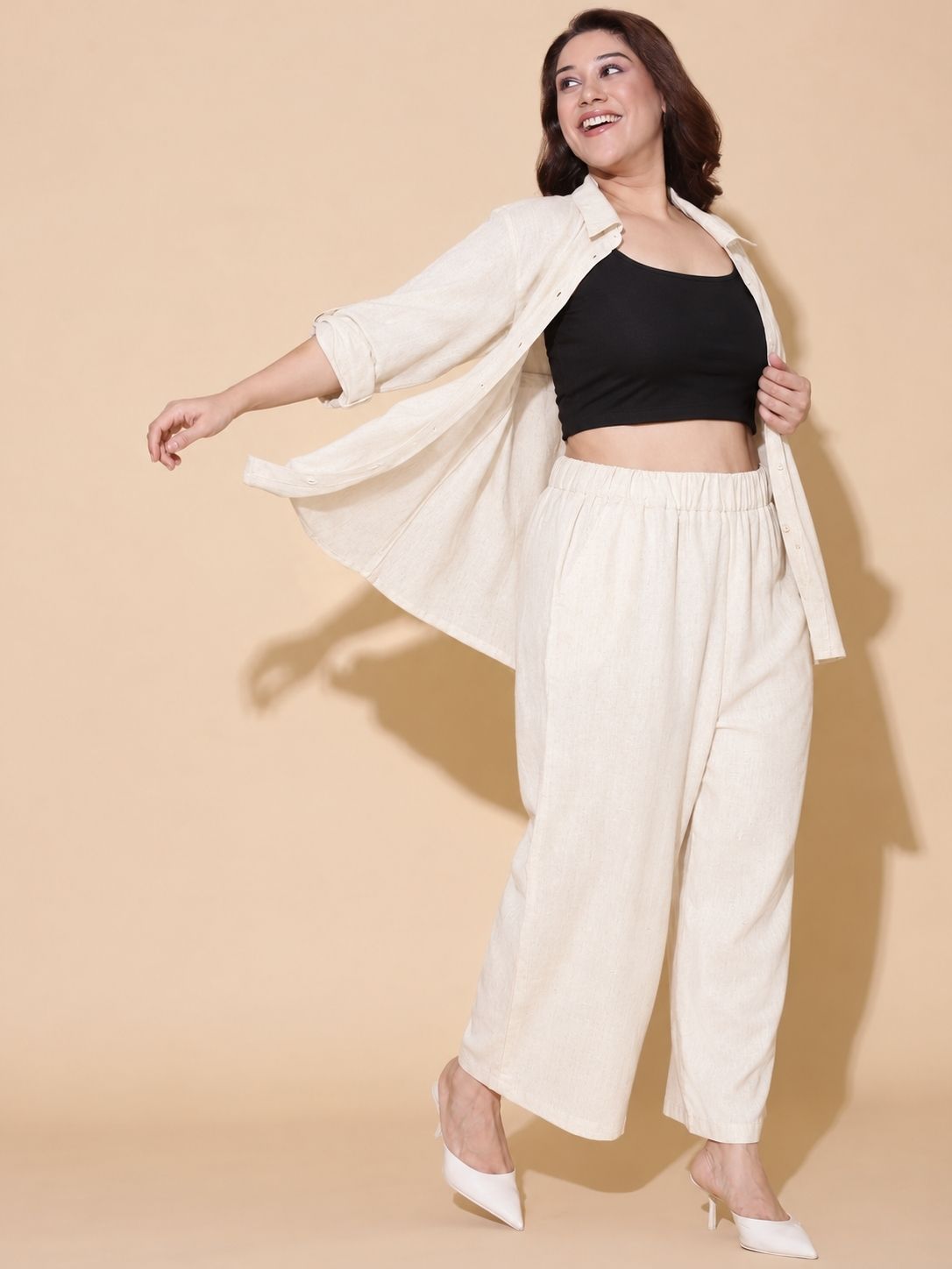Off-White Slub Co-Ord Set (2 Piece)