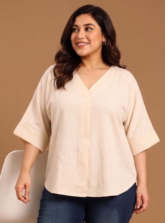 Off-White V-Neck Drop Shoulder Top