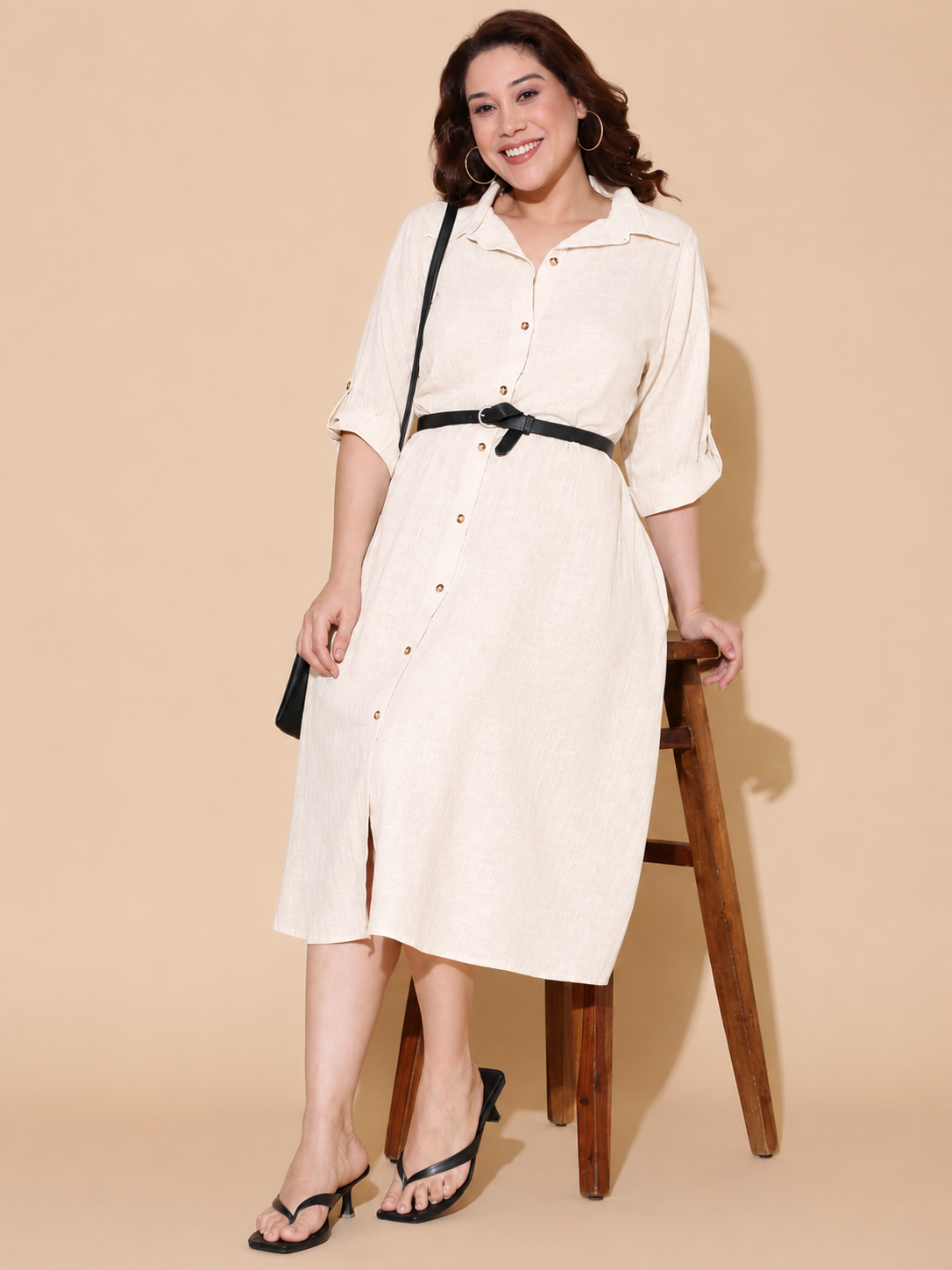 Off White A-Line Shirt Dress