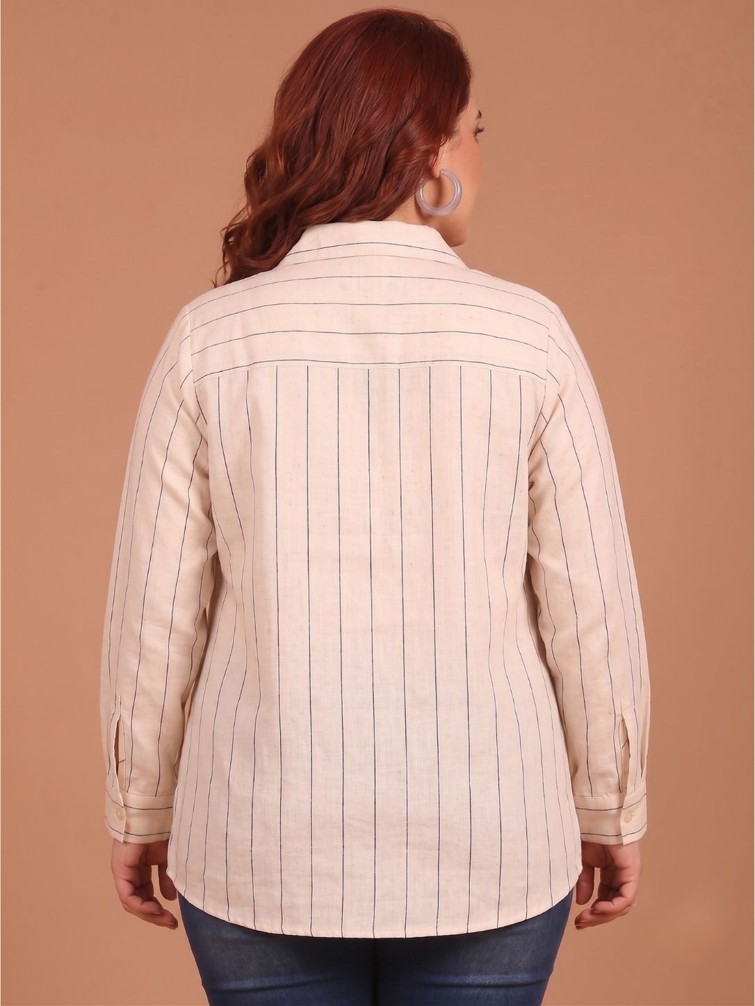 Off White Stripe Linen Button Down Shirt