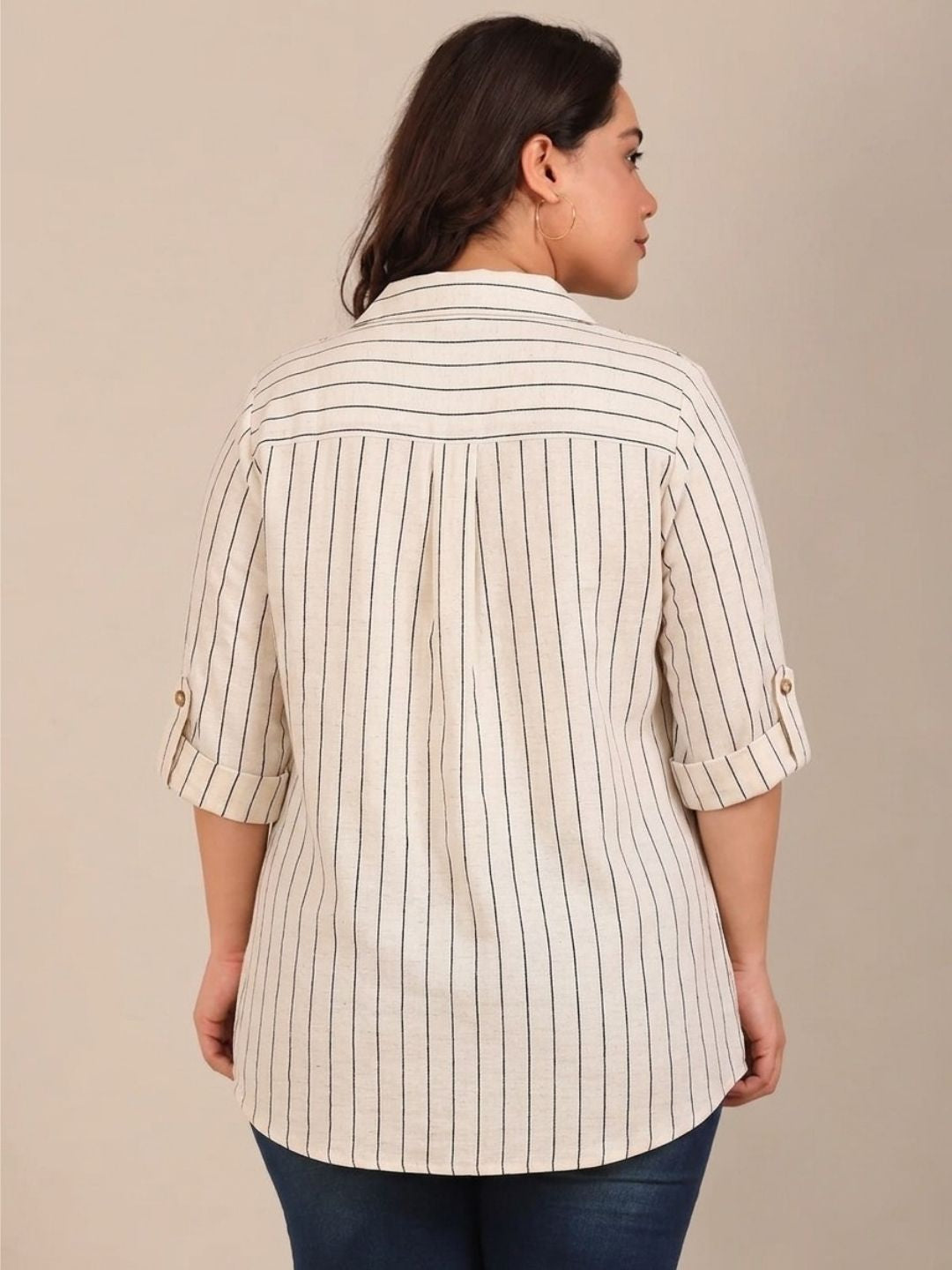 Off White Striped V-Neck Top