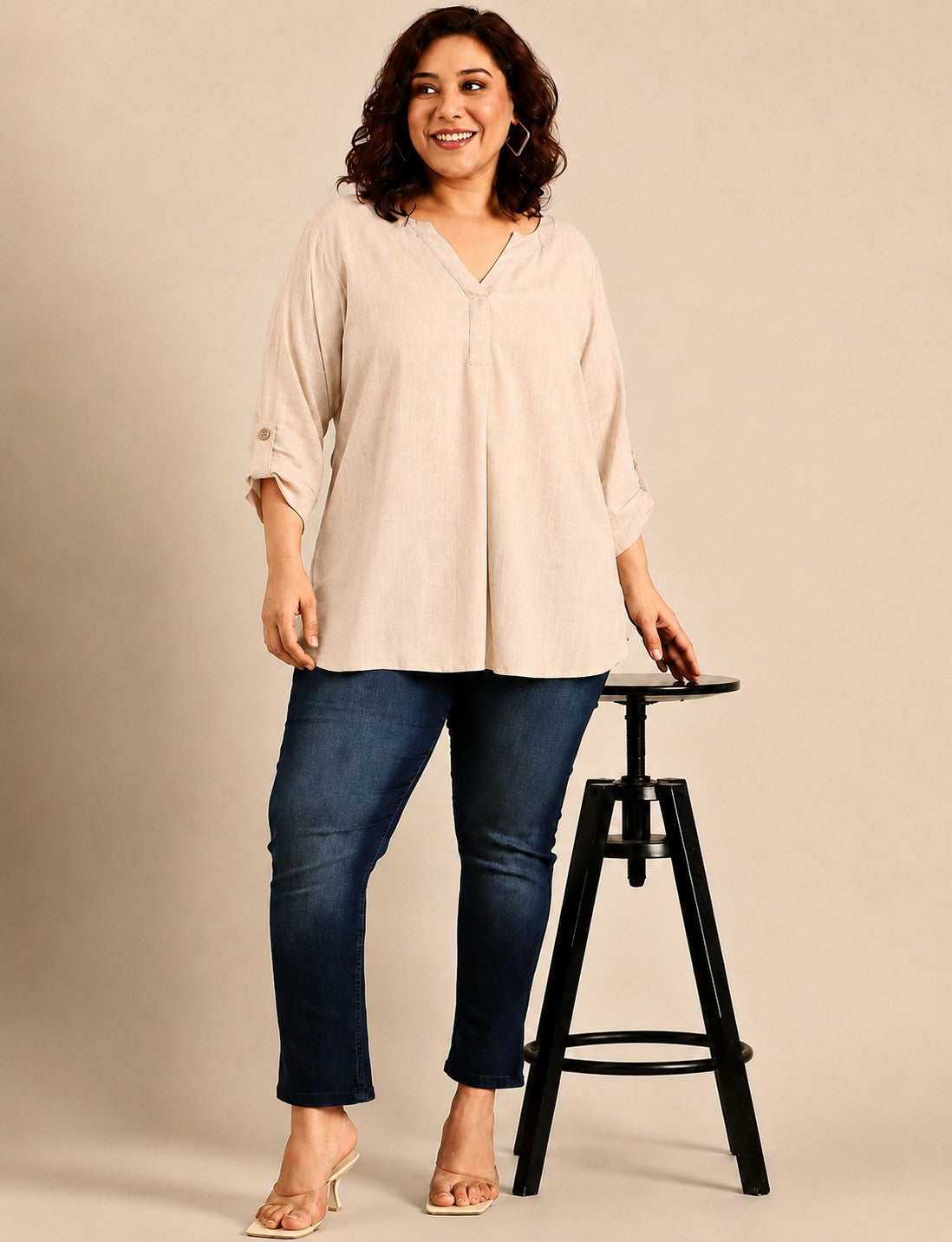 Off White V-Neck Top