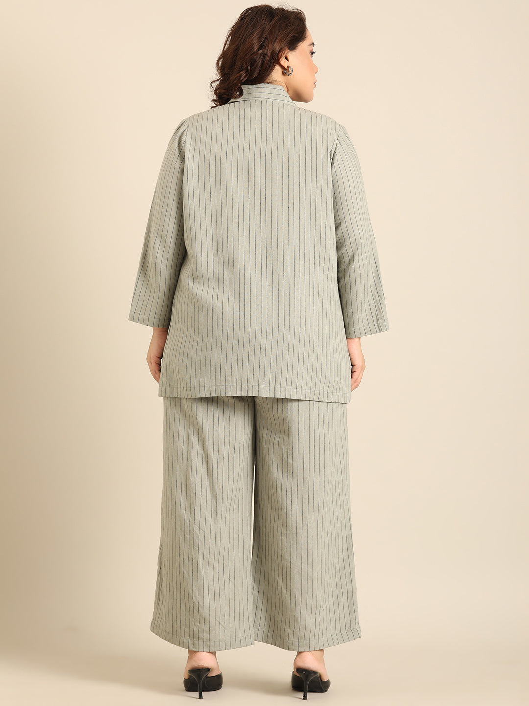 Olive Pinestripe Formal Blazer and Pant Co-ord Set (2 Piece)9