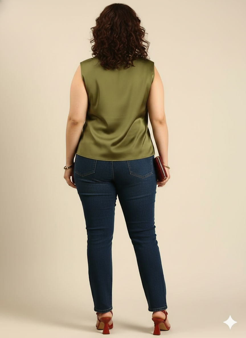 Olive Satin Cowlneck Top