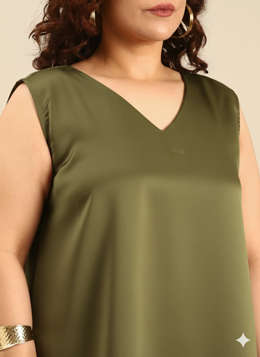 Olive Sleeveless Satin Top