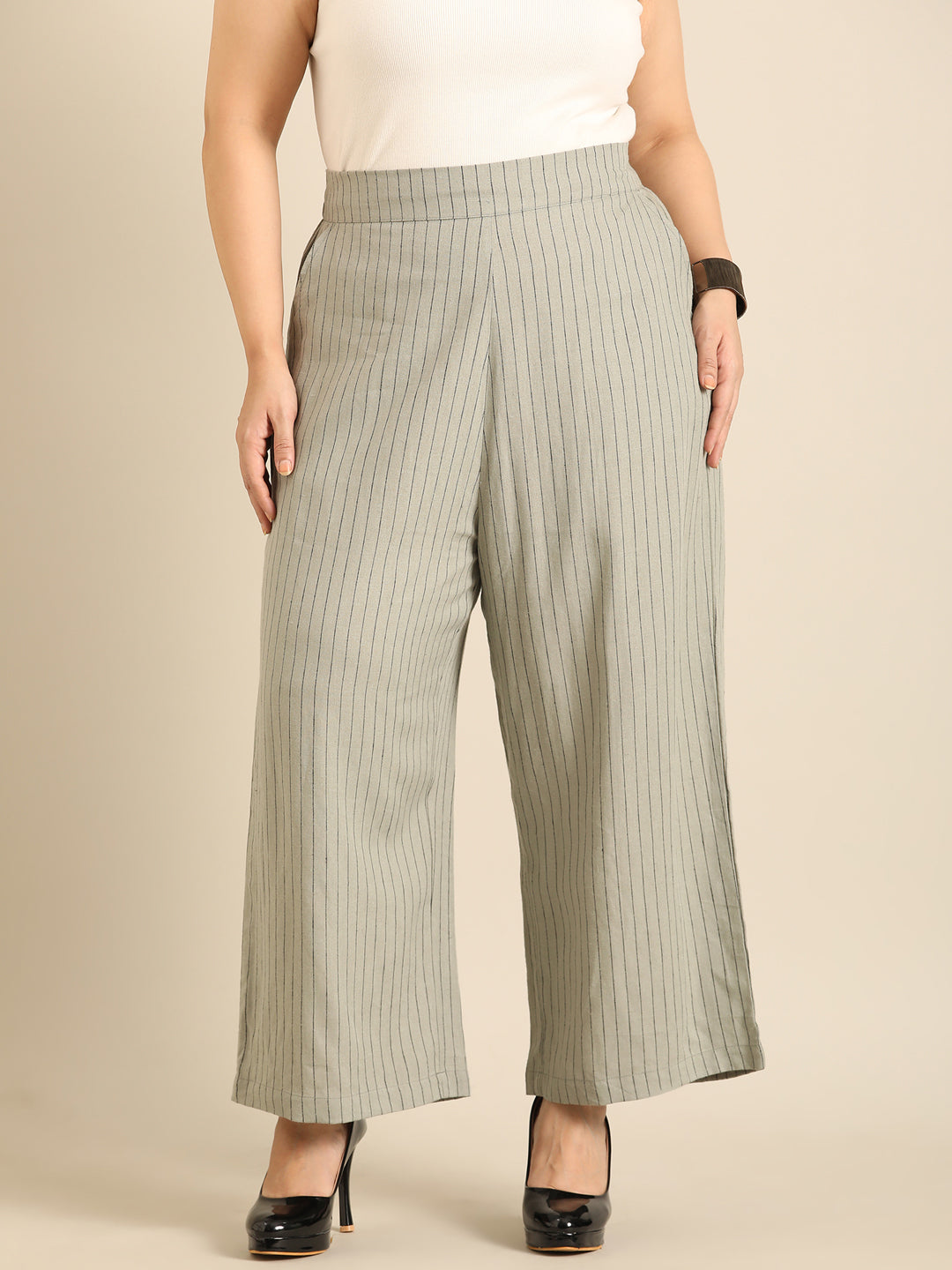 Olive Pinestripe Formal Blazer and Pant Co-ord Set (2 Piece)