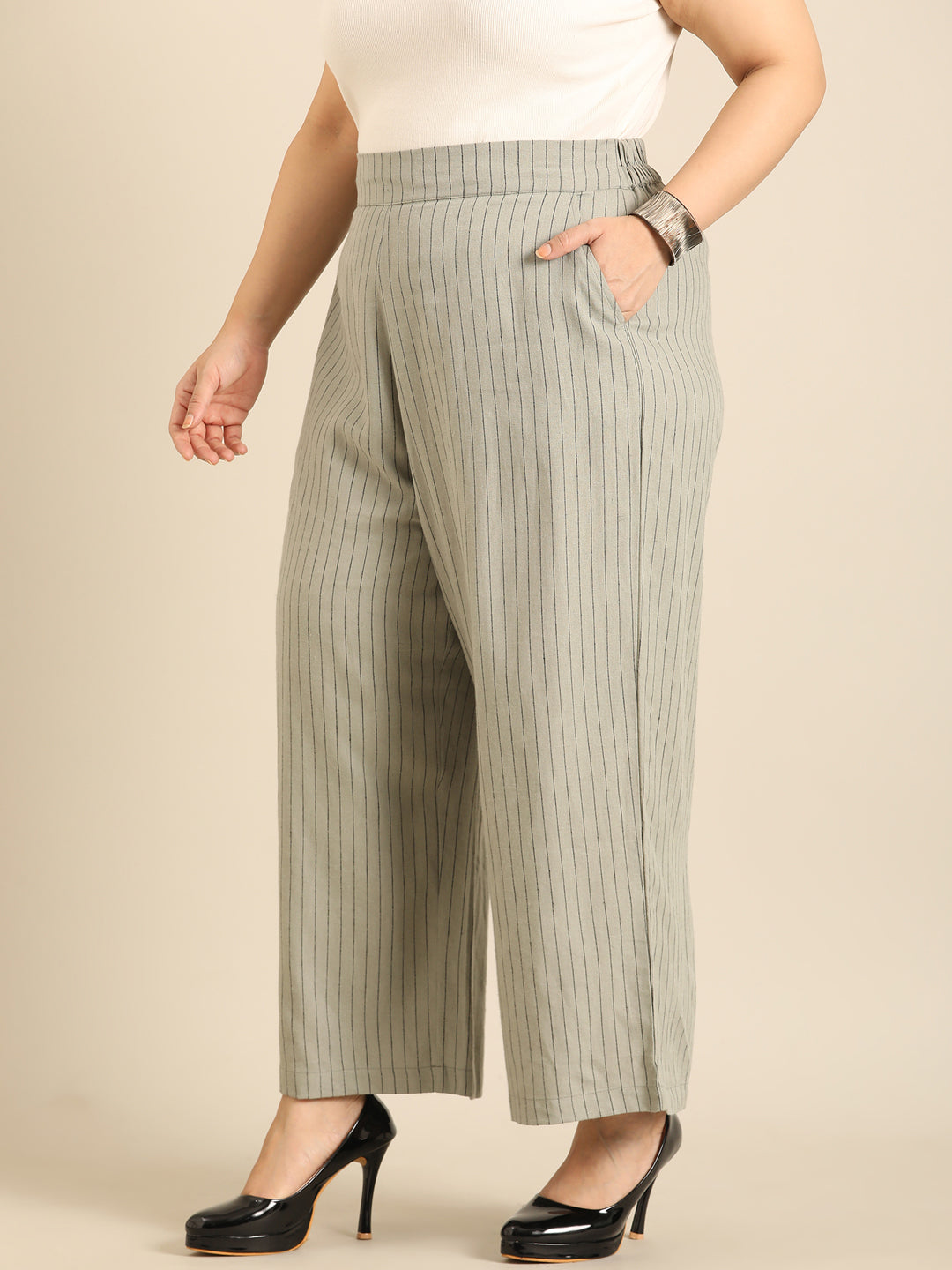 Olive pinstripe palazzo