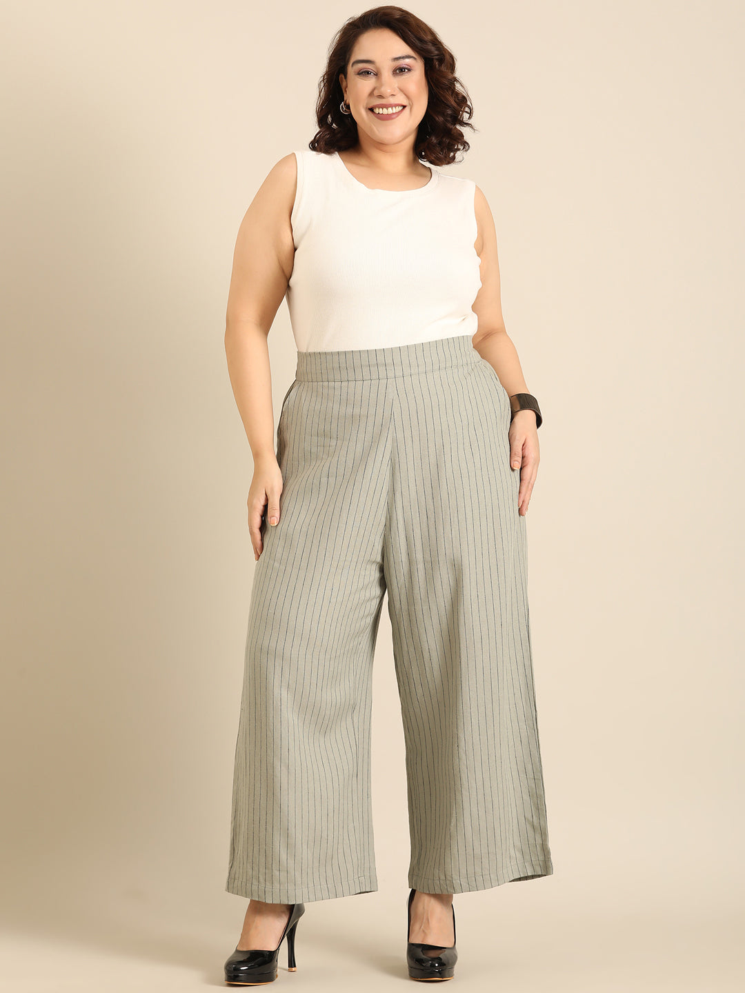 Olive pinstripe palazzo