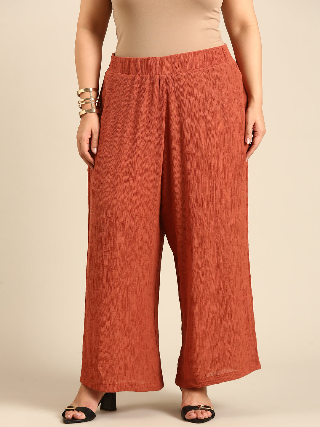 Rust Crepe Knitted Palazzos