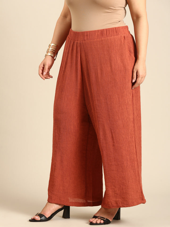Rust Crepe Knitted Palazzos
