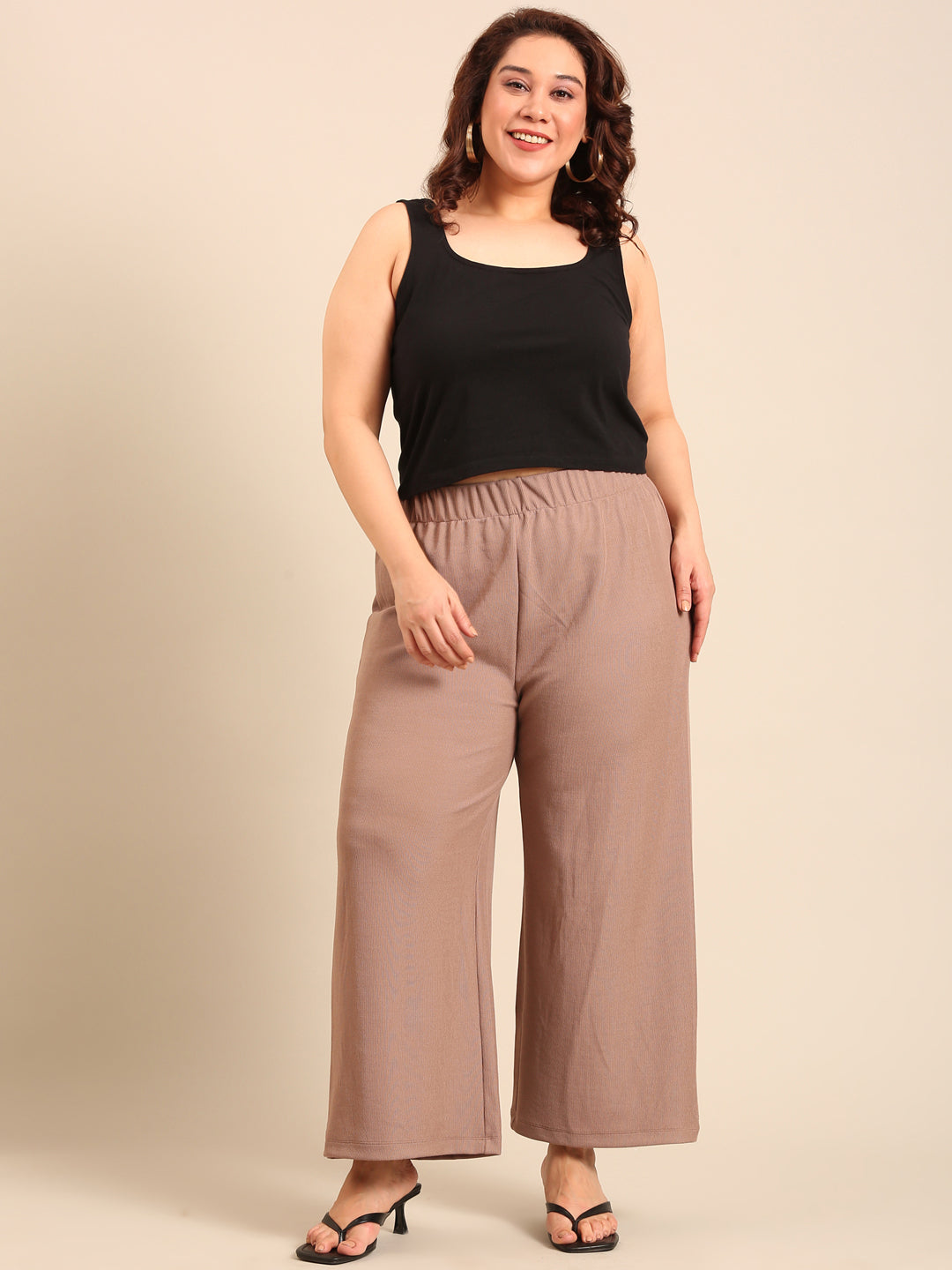 Beige Ribbed Palazzo