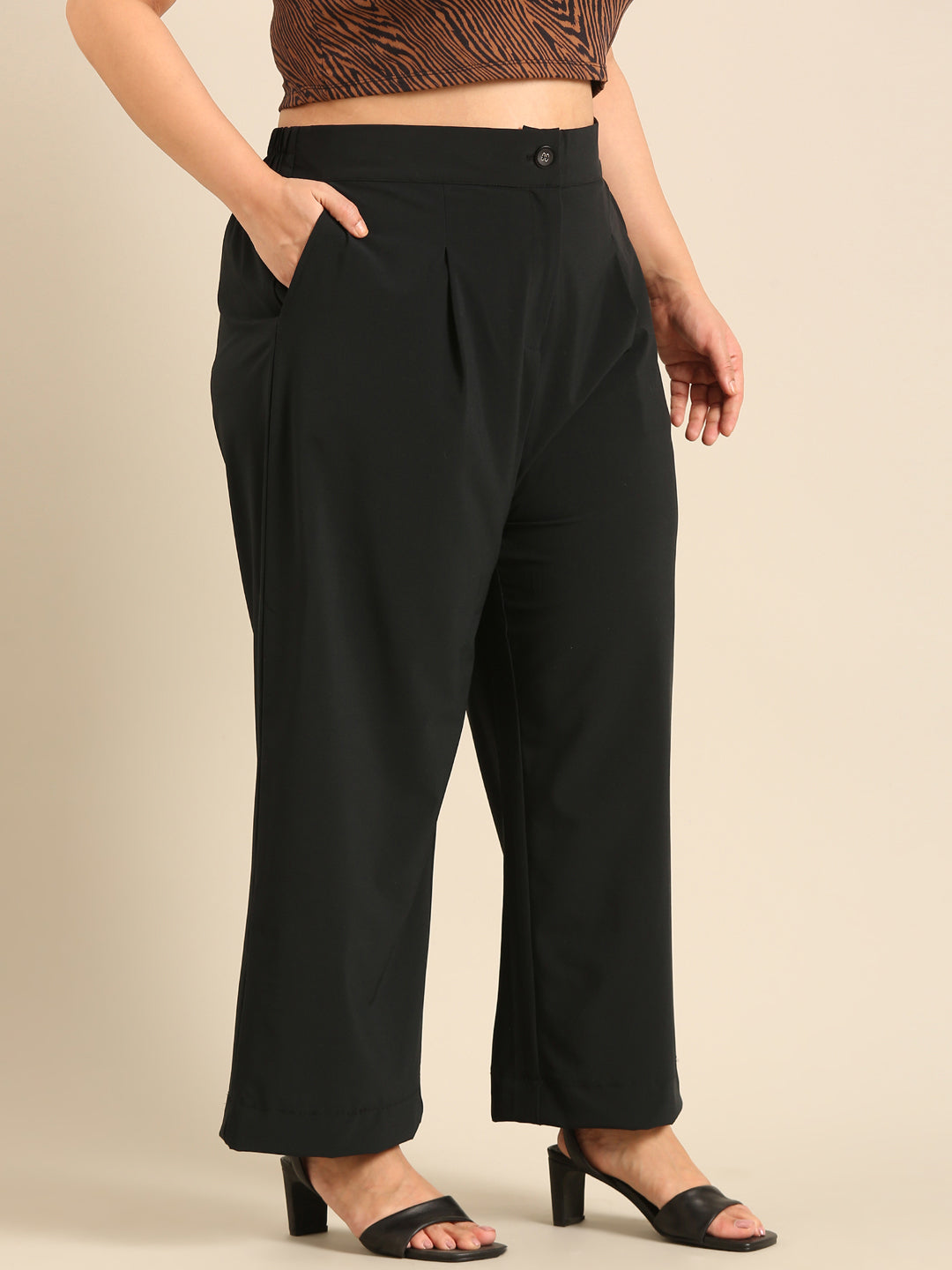 Navy Top with Black Korean Pants Co-ord (2 Piece)