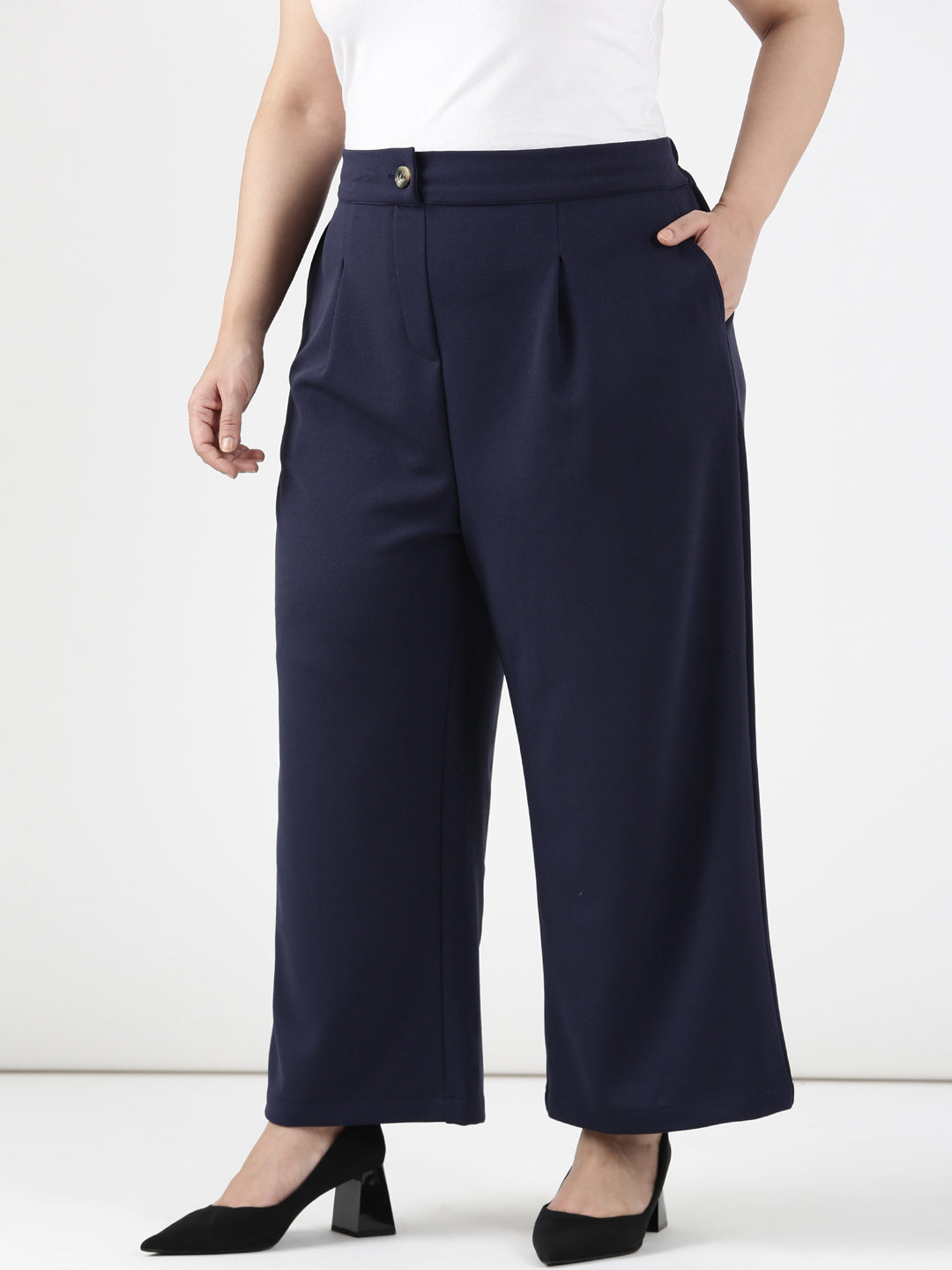 Navy Scuba Crepe Korean Pants