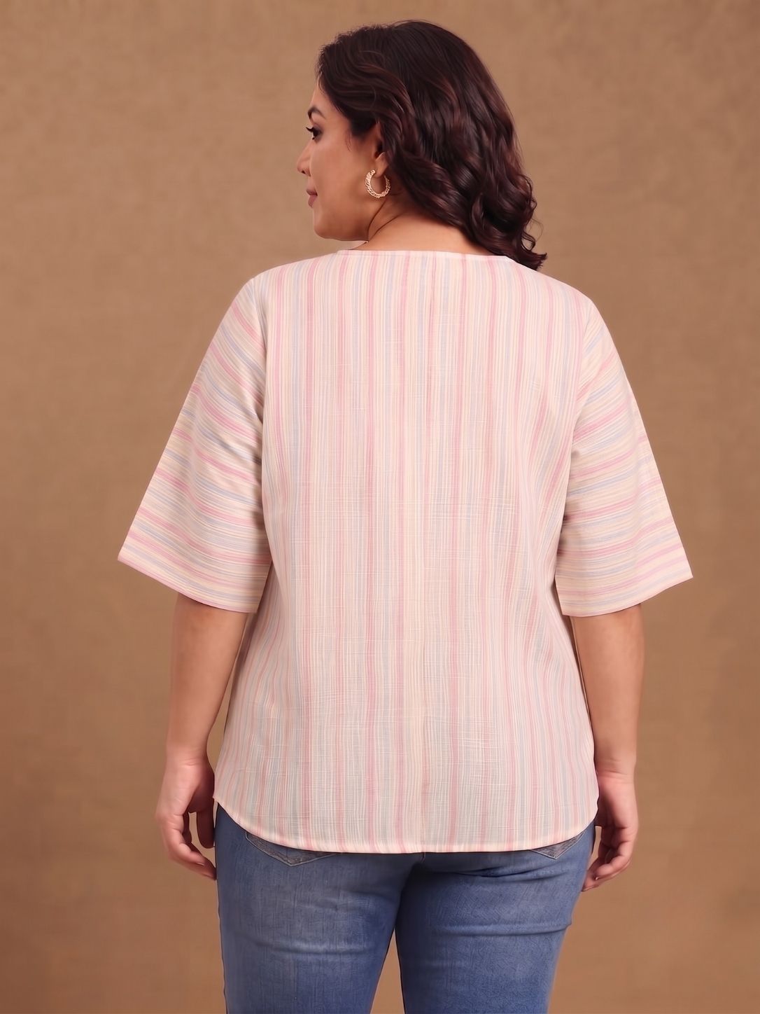 Pastel Striped V-Neck Drop Shoulder Top