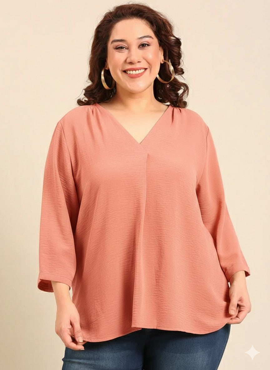 Peach Front Pleat Top1