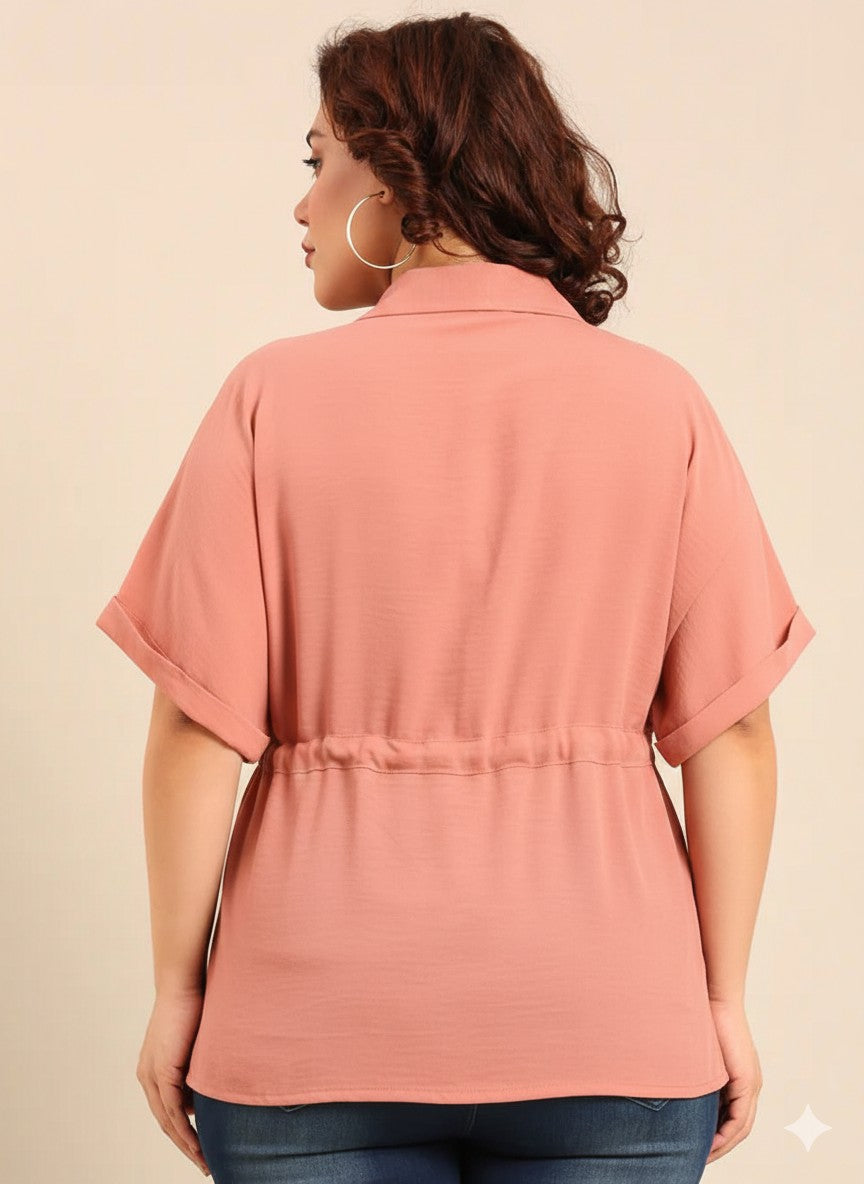Peach Relaxed Fit Drawstring Shirt
