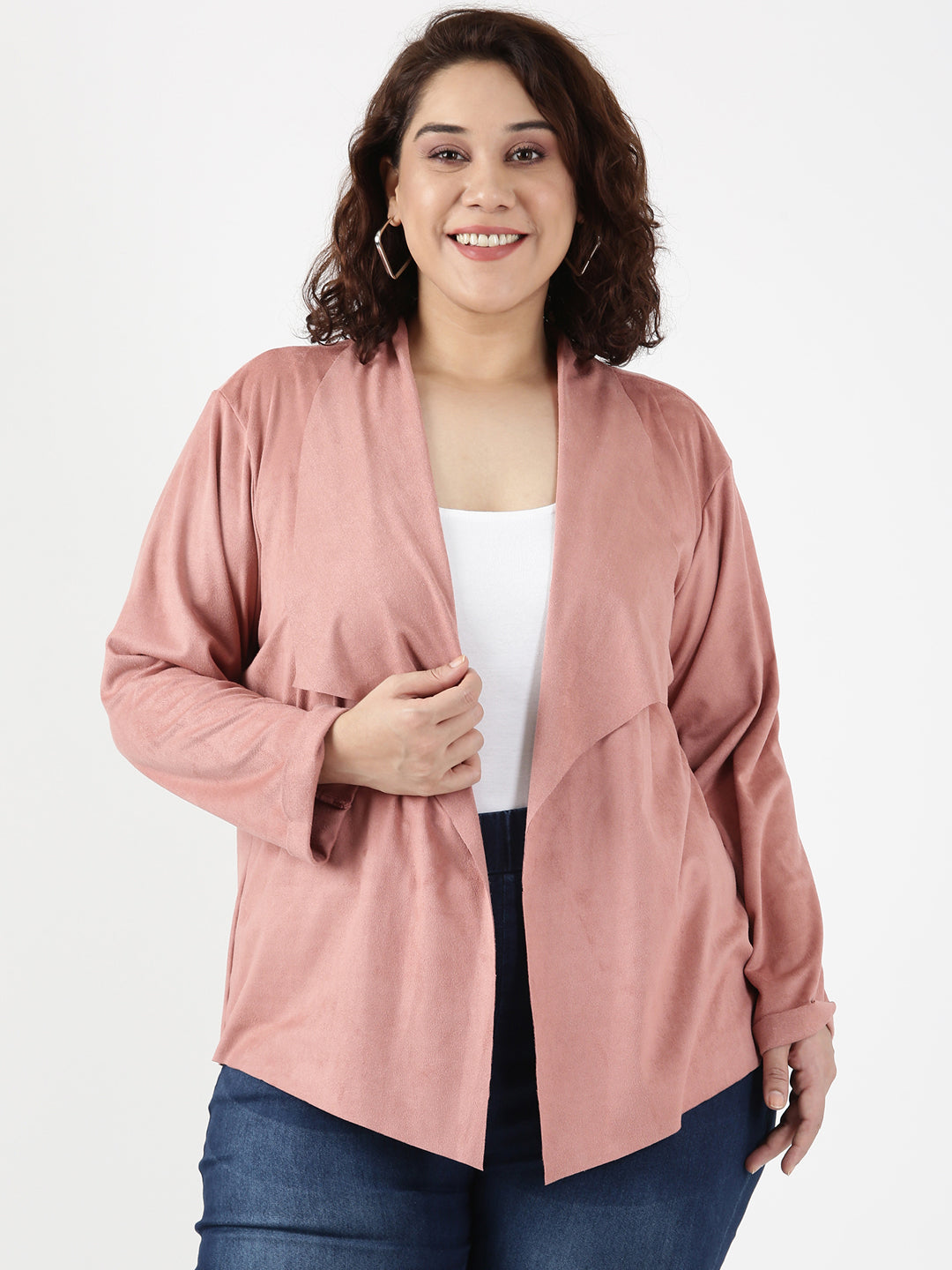 Pink Faux Suede Waterfall Jacket
