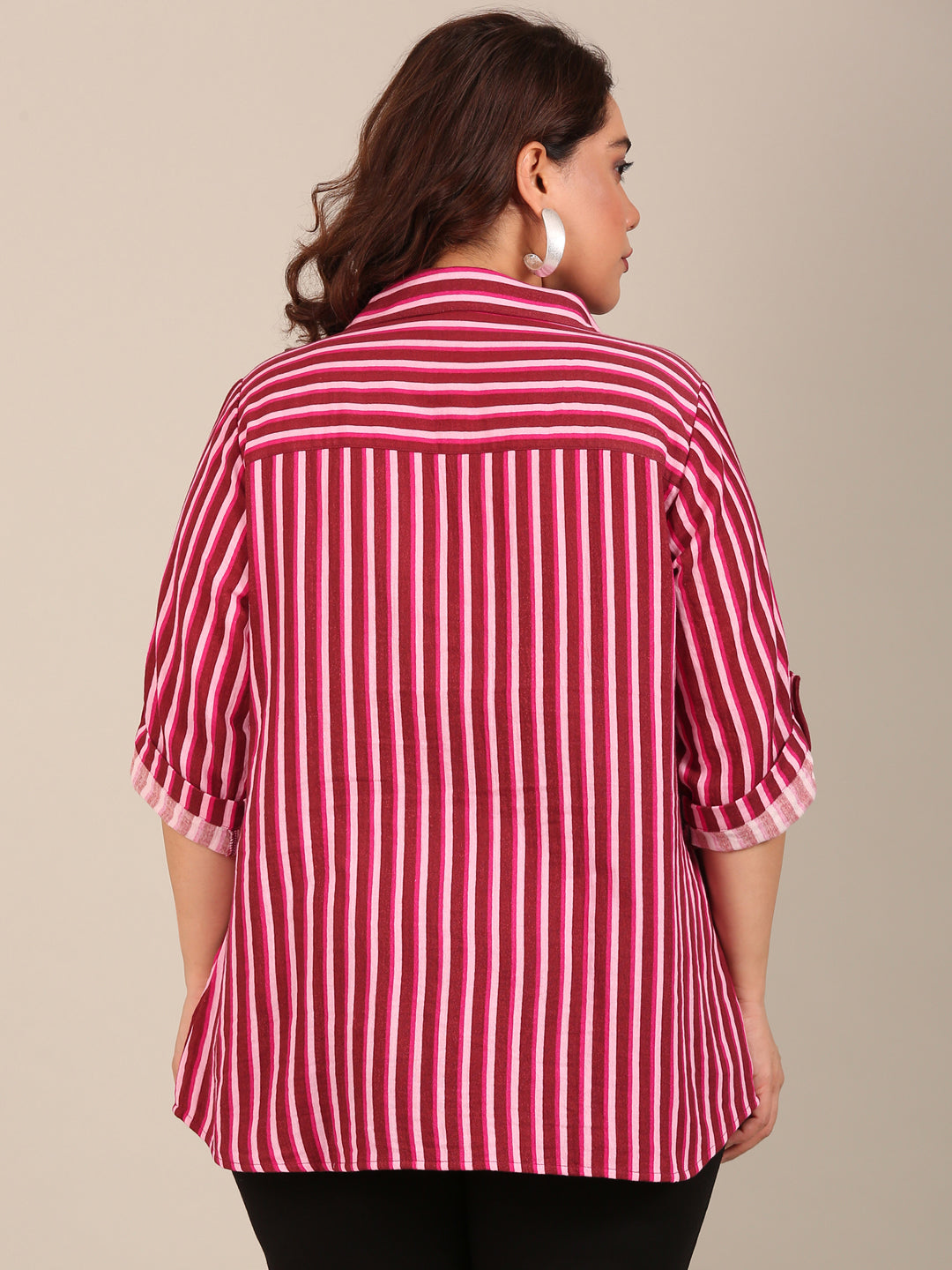 Pink & Maroon Striped Shirt