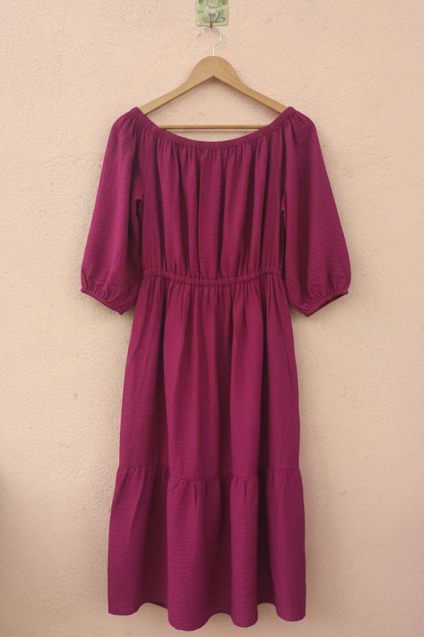 Pink Off-Shoulder Midi Dress