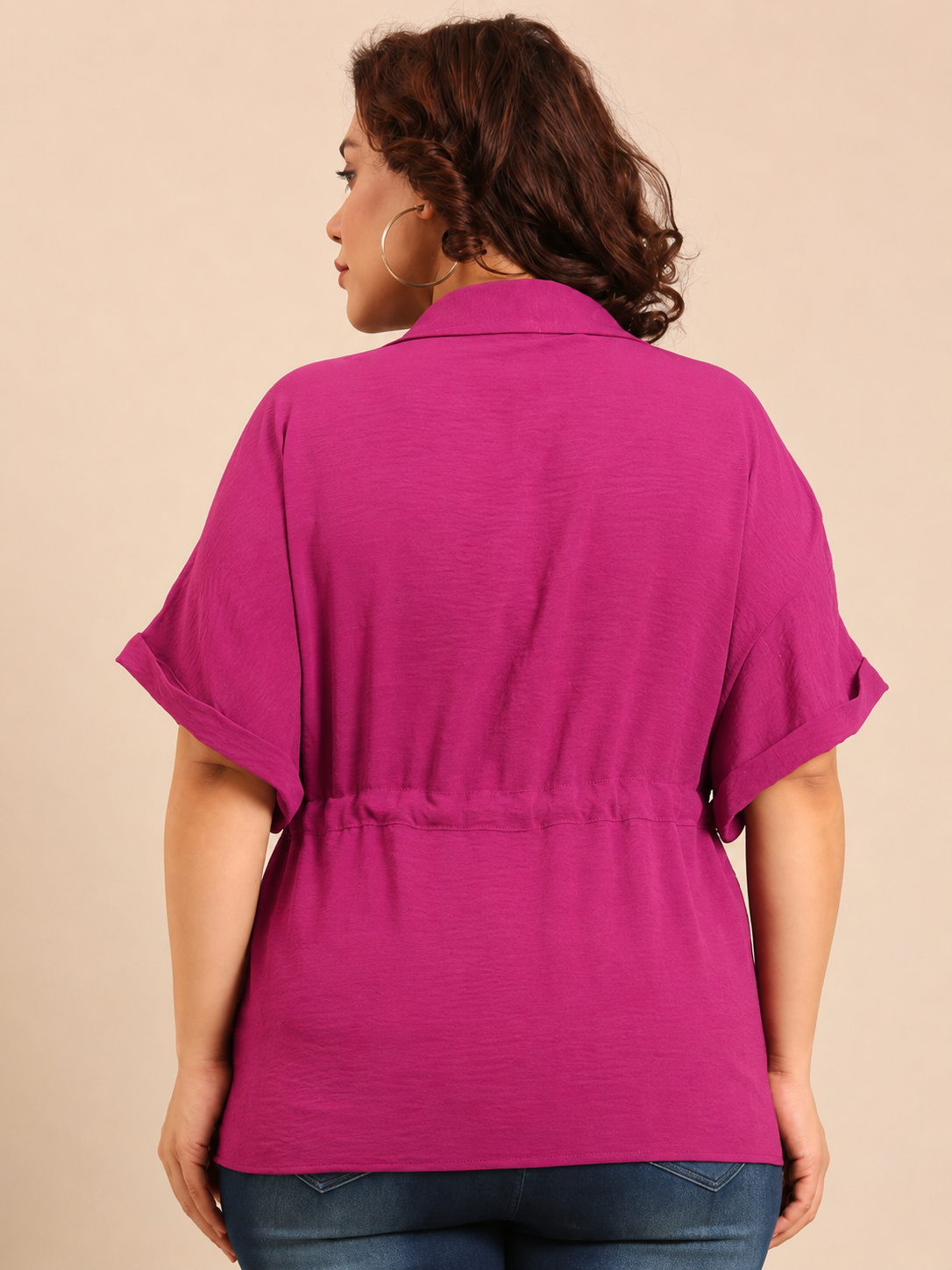 Pink Relaxed Fit Drawstring Shirt