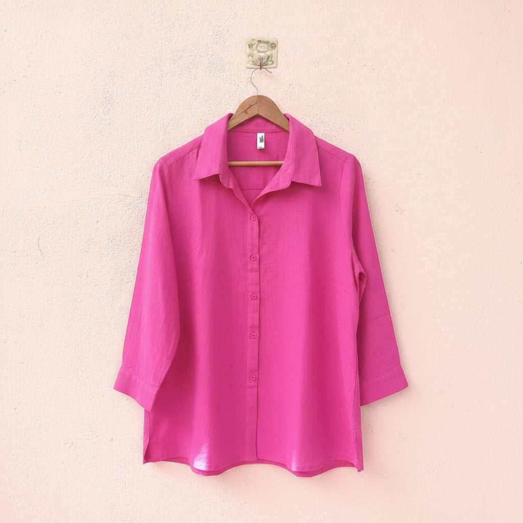 Pink Solid Collared Button-Down Shirt