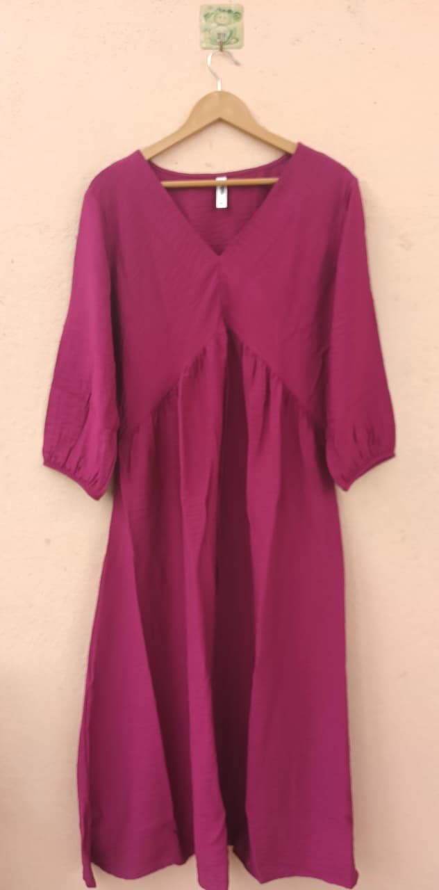 Pink V-Neck Midi Dress