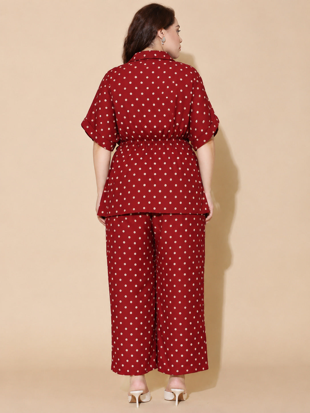 Red Polka Dot Linen Drawstring Shirt