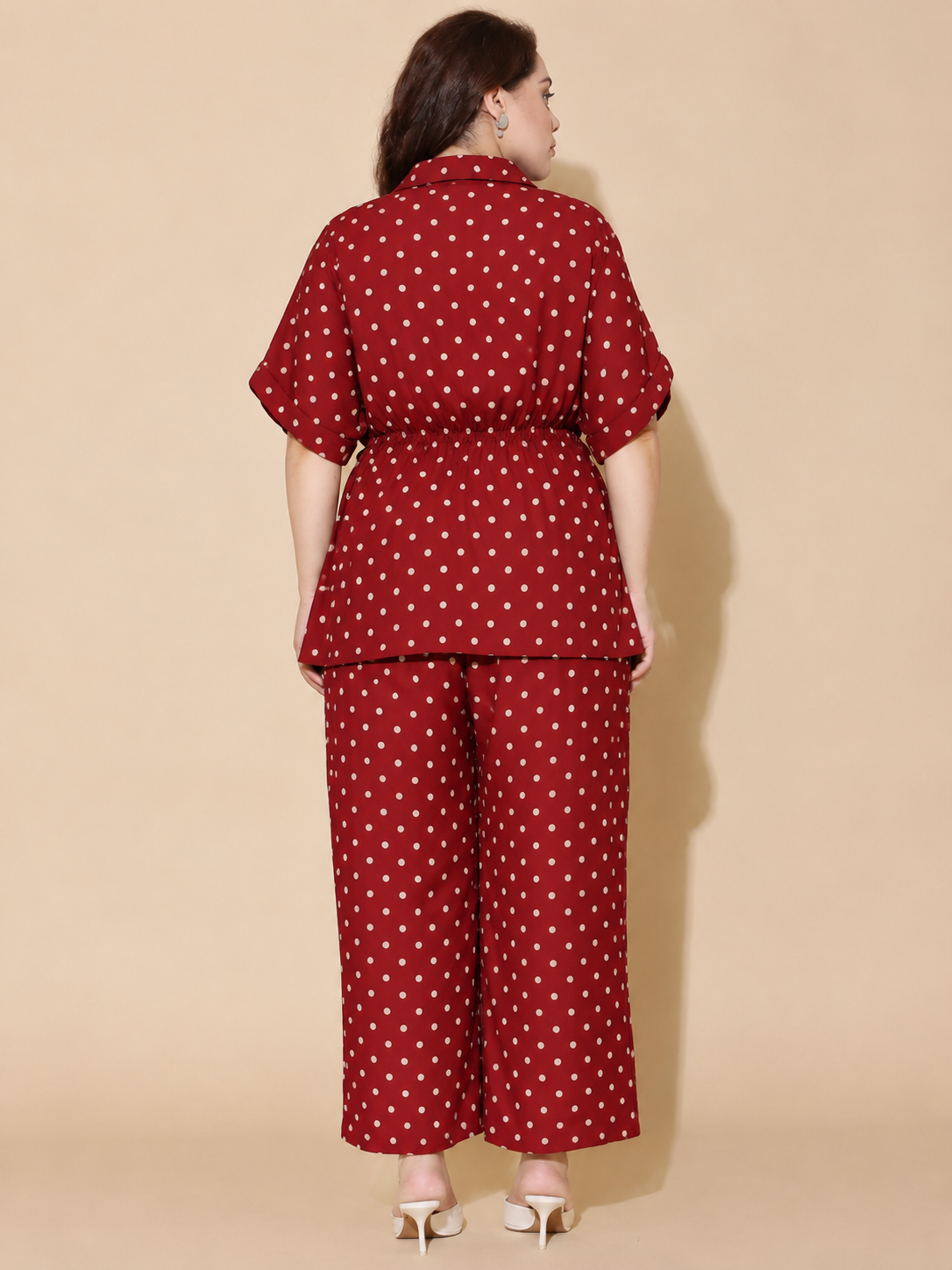 Polka-Dot Linen Drawstring Co-Ord Set (2-Piece)