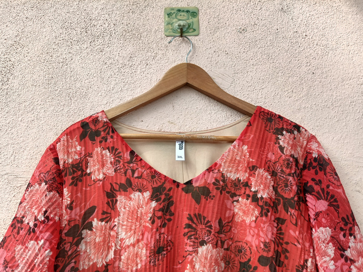 Red Floral Print V-Neck Dress